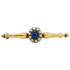14 Carat Yellow Gold Russia 1.05 Carat Sapphire Pearls Brooch