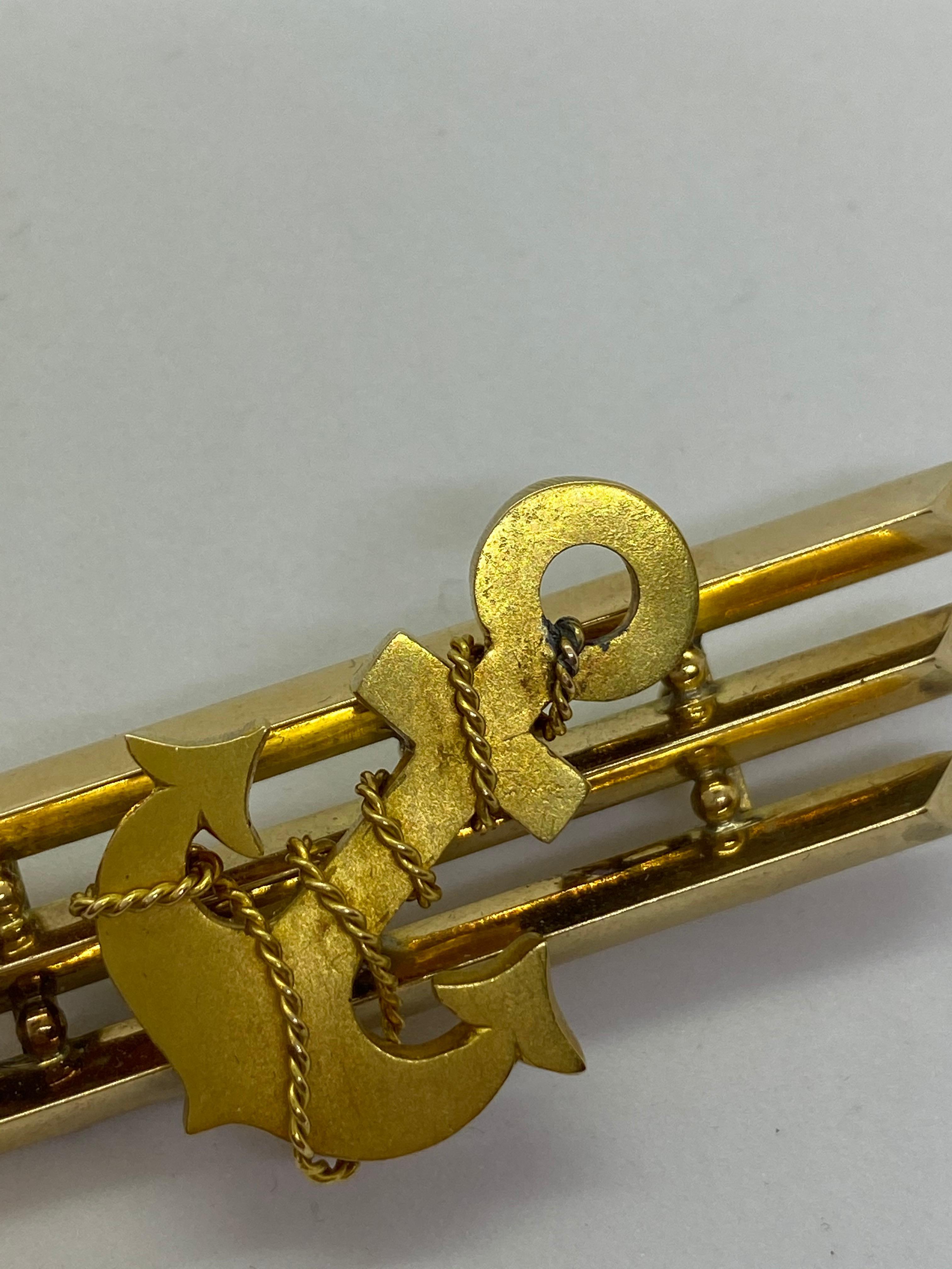 14 Carat Yellow Gold Russia Anchor Brooch For Sale 4