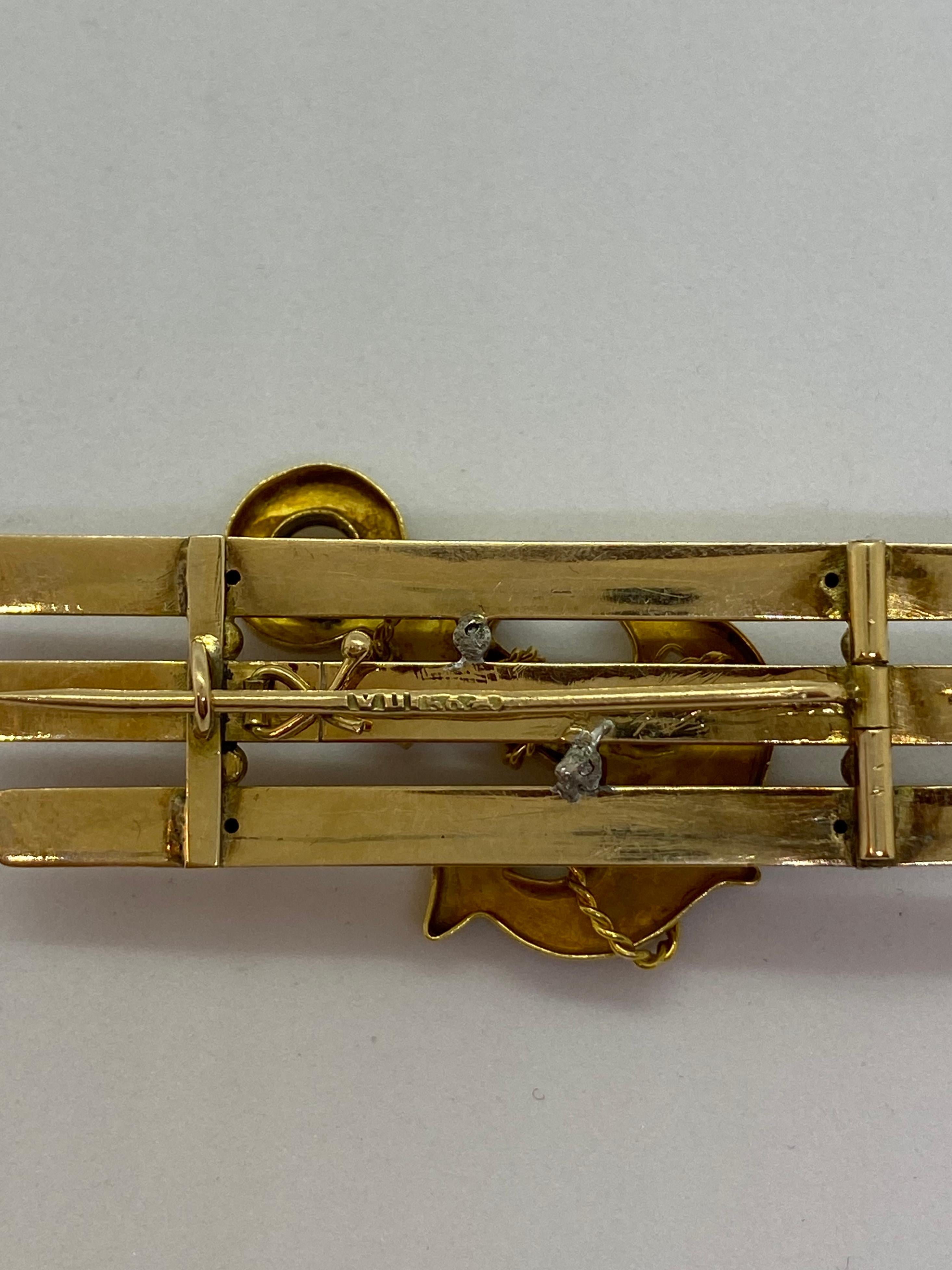 14 Carat Yellow Gold Russia Anchor Brooch For Sale 2