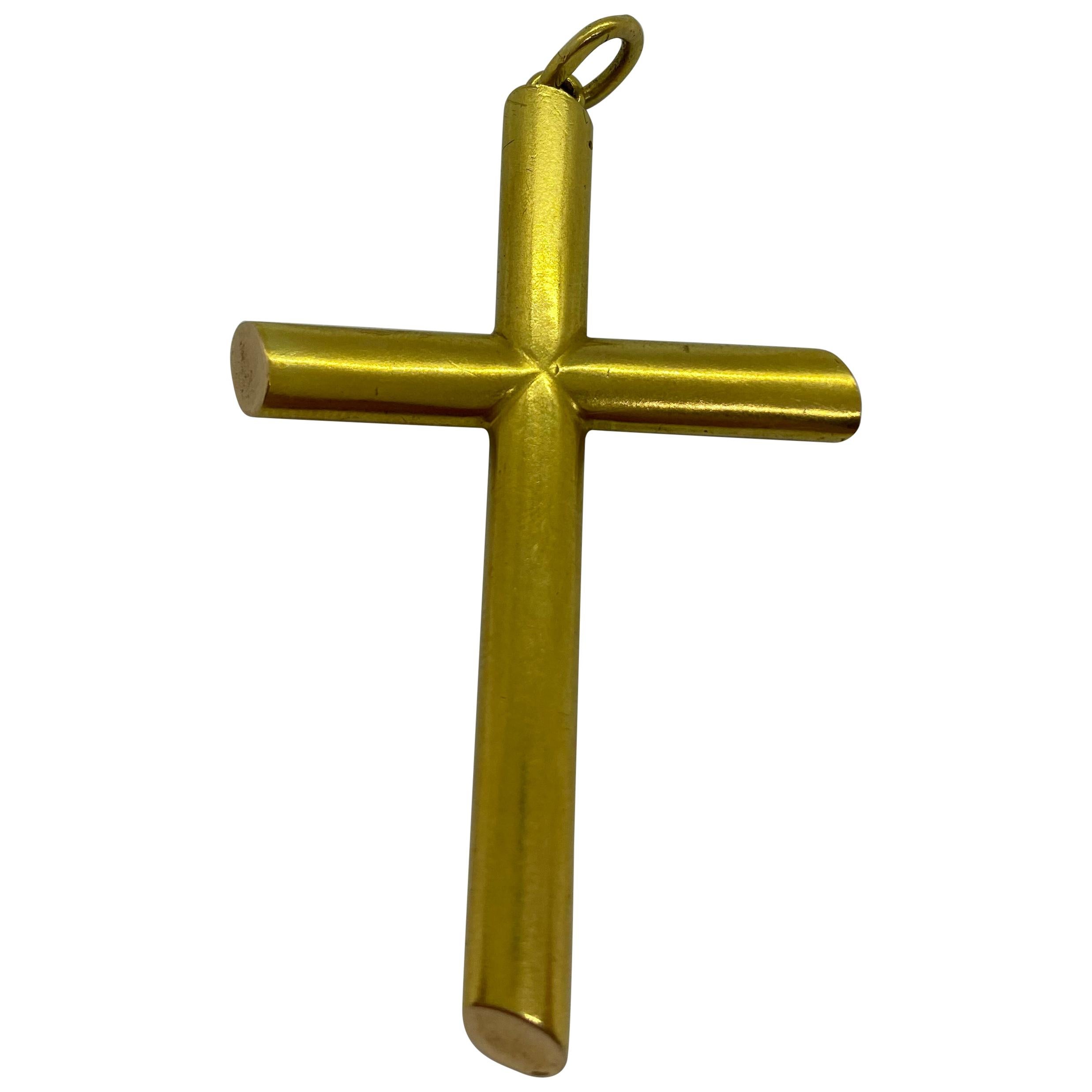 14 Karat Yellow Gold Russia St.Petersburg Cross Pendant For Sale