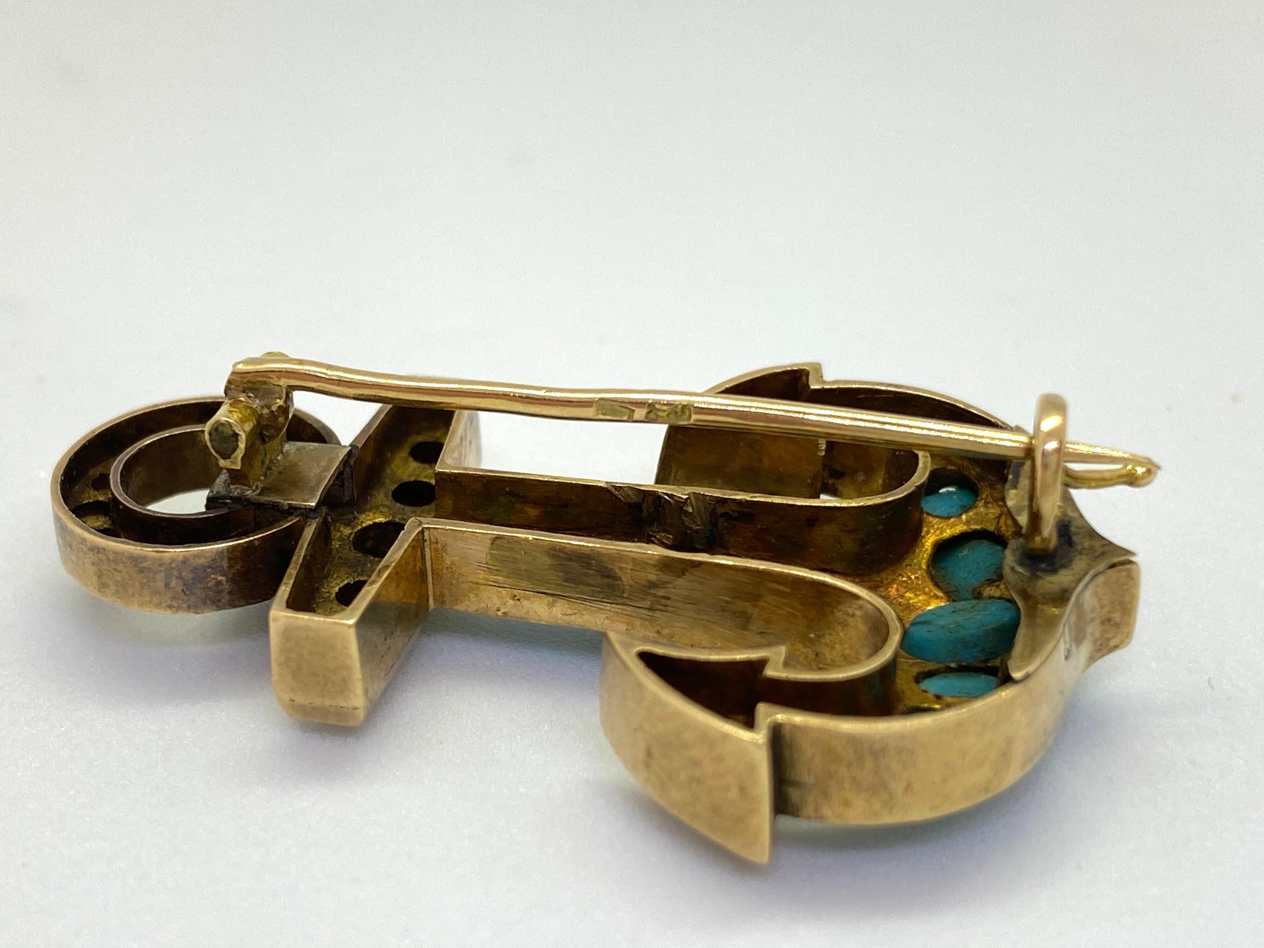 14 Karat Yellow Gold Russia Stones Pearls Anchor Brooch In Good Condition For Sale In Orimattila, FI