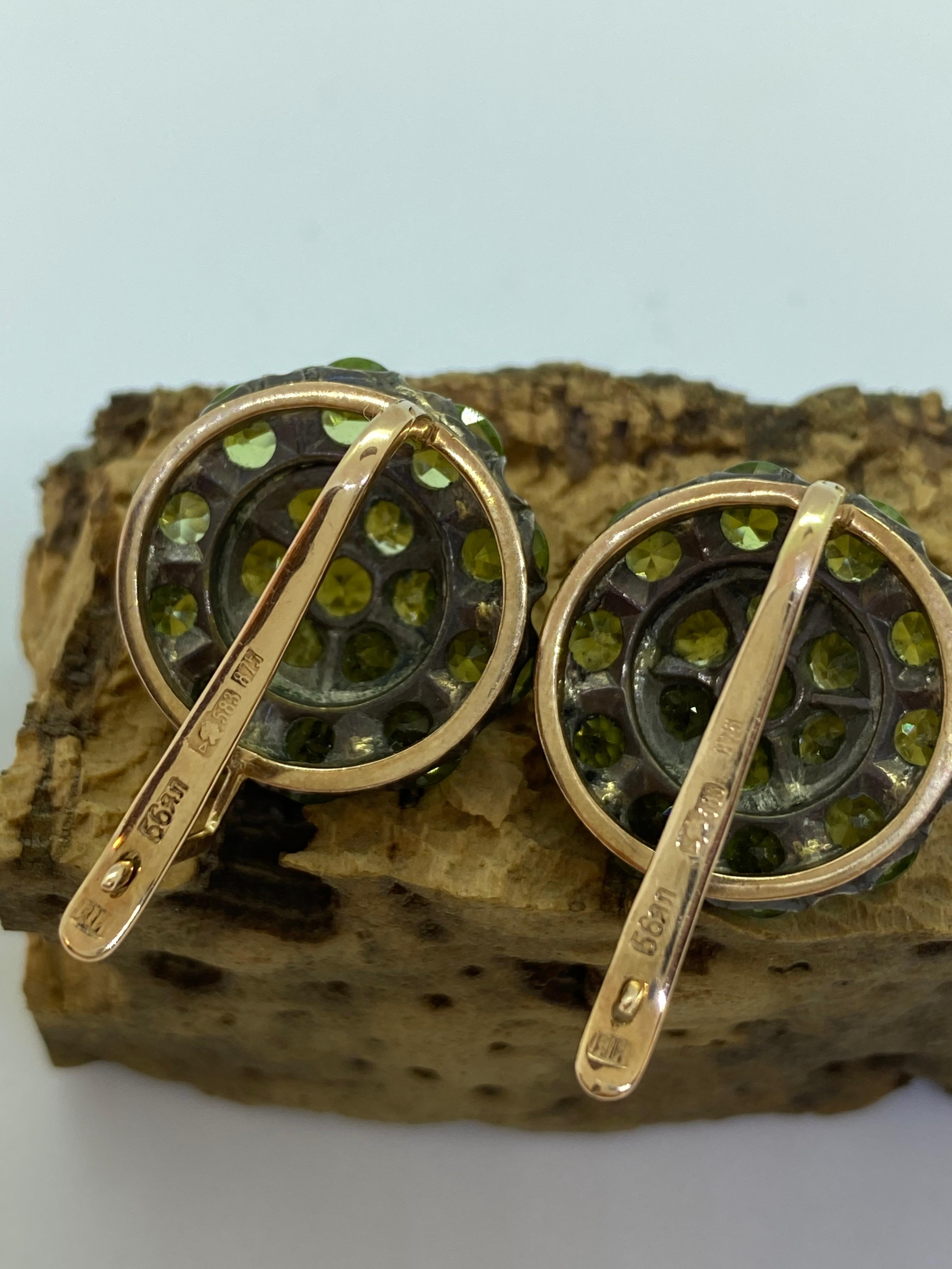 14 Karat Yellow Gold Russia St.Petersburg Stones Demantoid Earrings 2