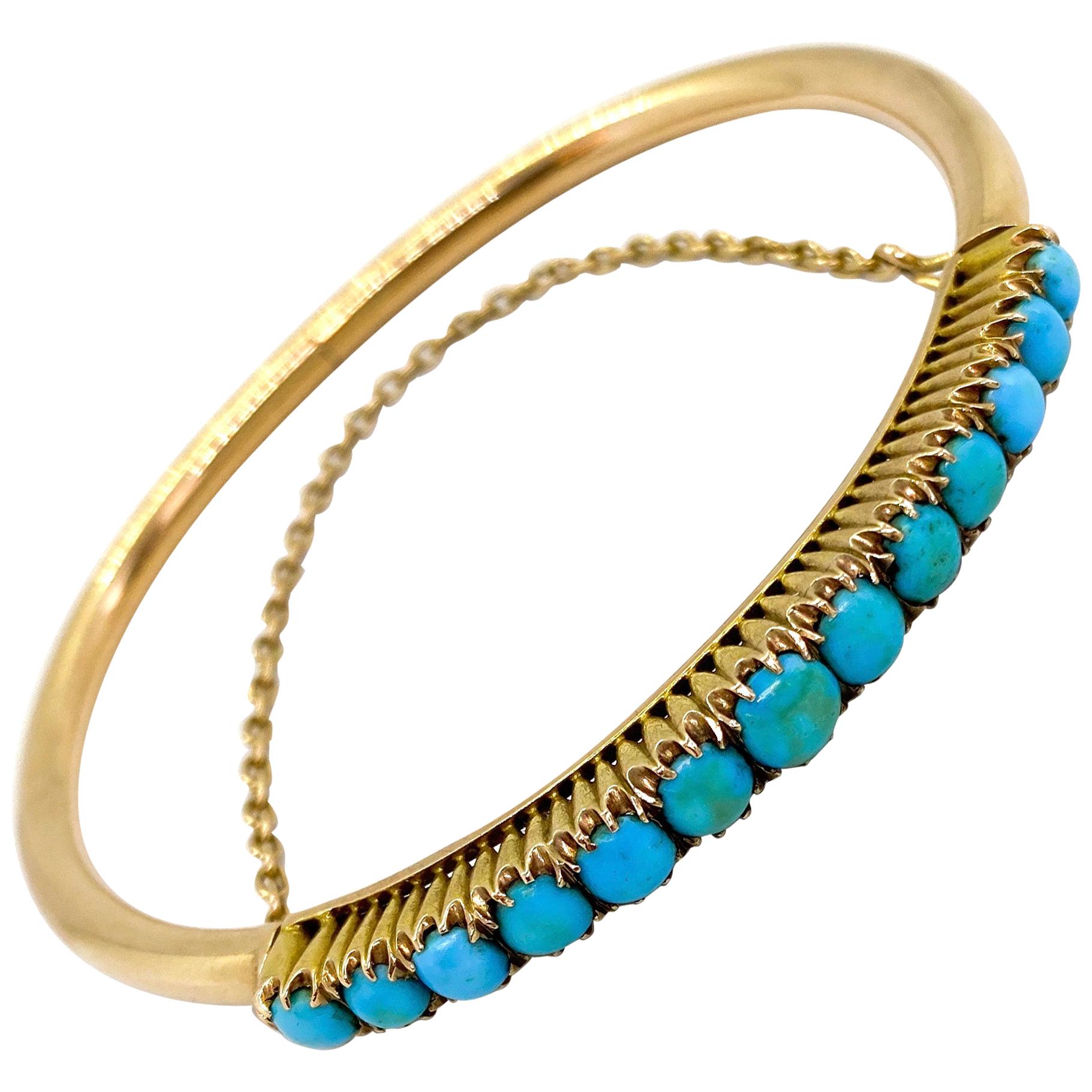 14 Carat Yellow Gold Turquoise Stones Russia Saint Petersburg Bracelet