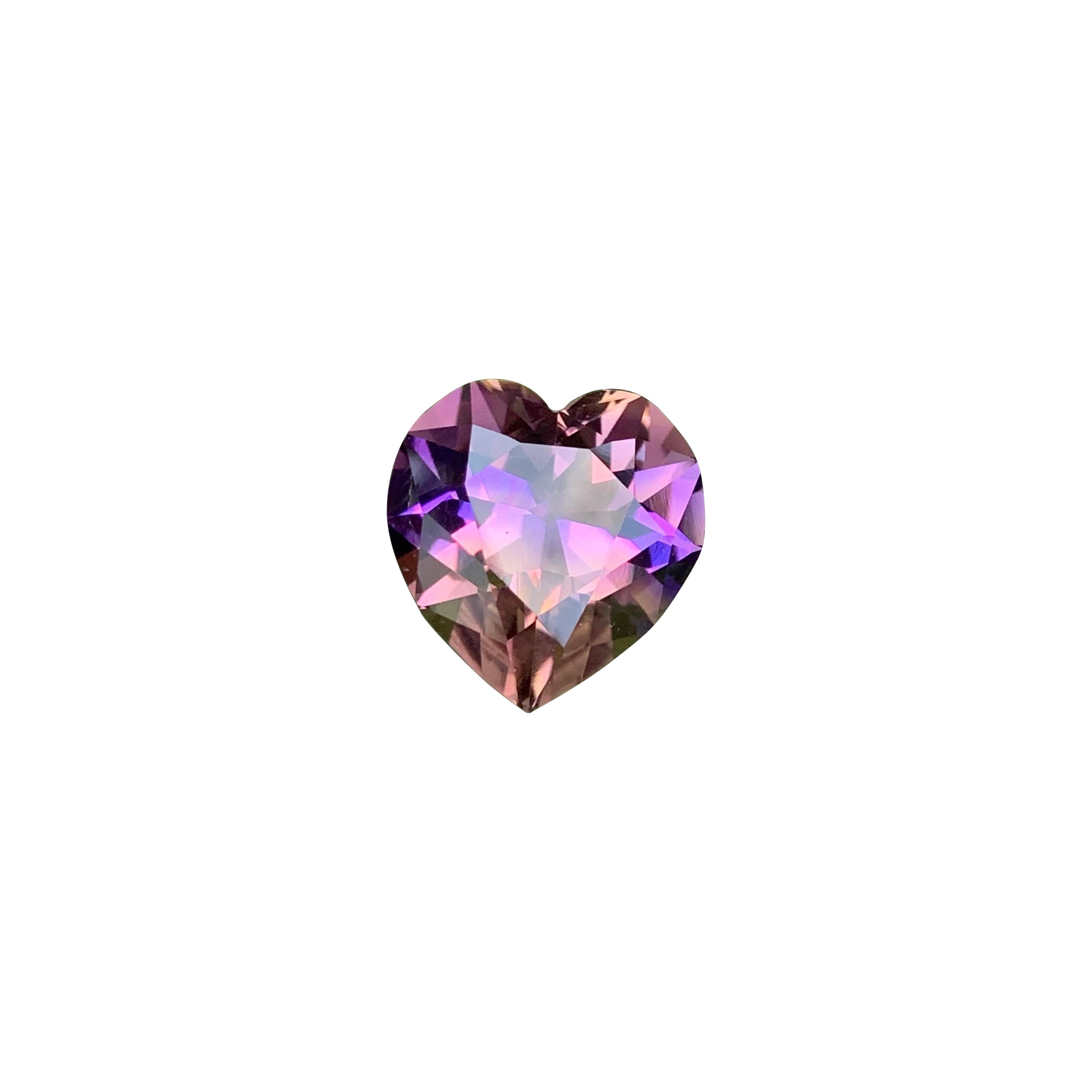 14 Carats Heart Shape Faceted Ametrine Bicolour Gemstone for Pendant Jewellery