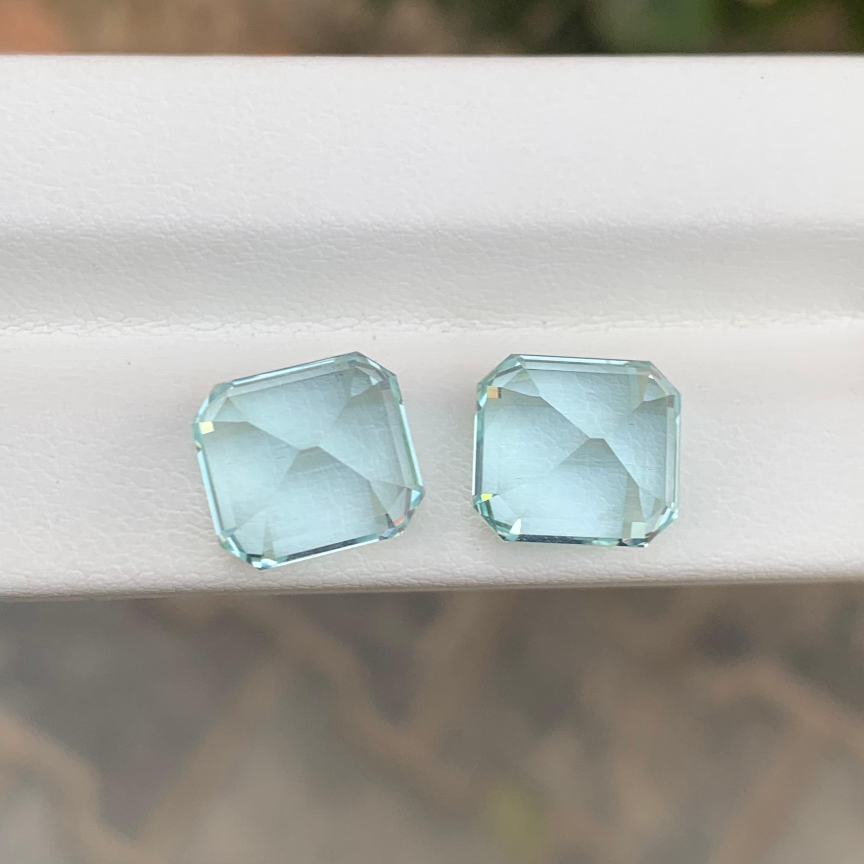 Asscher Cut 14 Carats Natural Loose Aquamarine Pairs For Earrings Jewelry For Sale