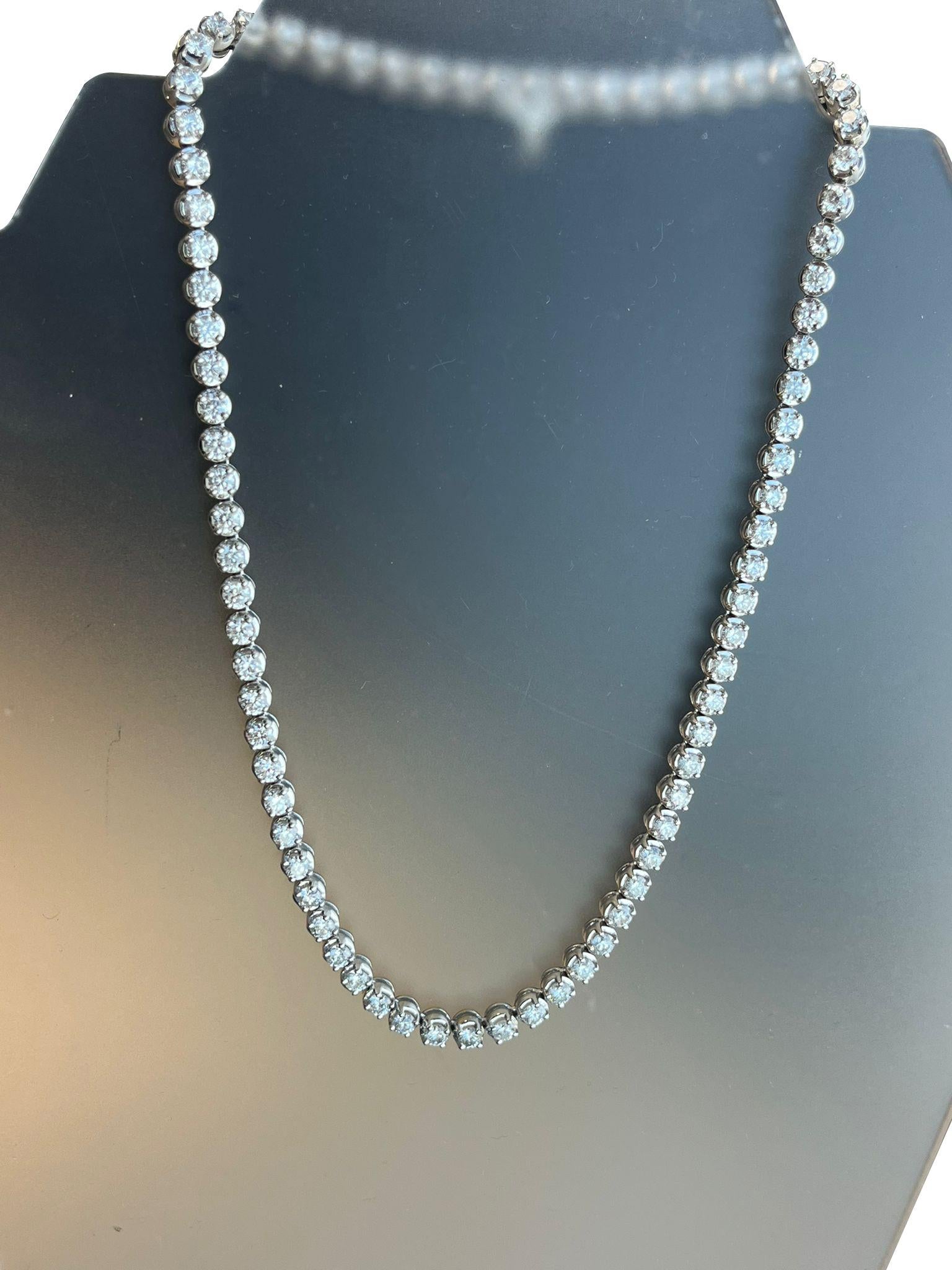 14 Karat natürliche runde Diamanten Tennis Halskette 18K Weißgold 16