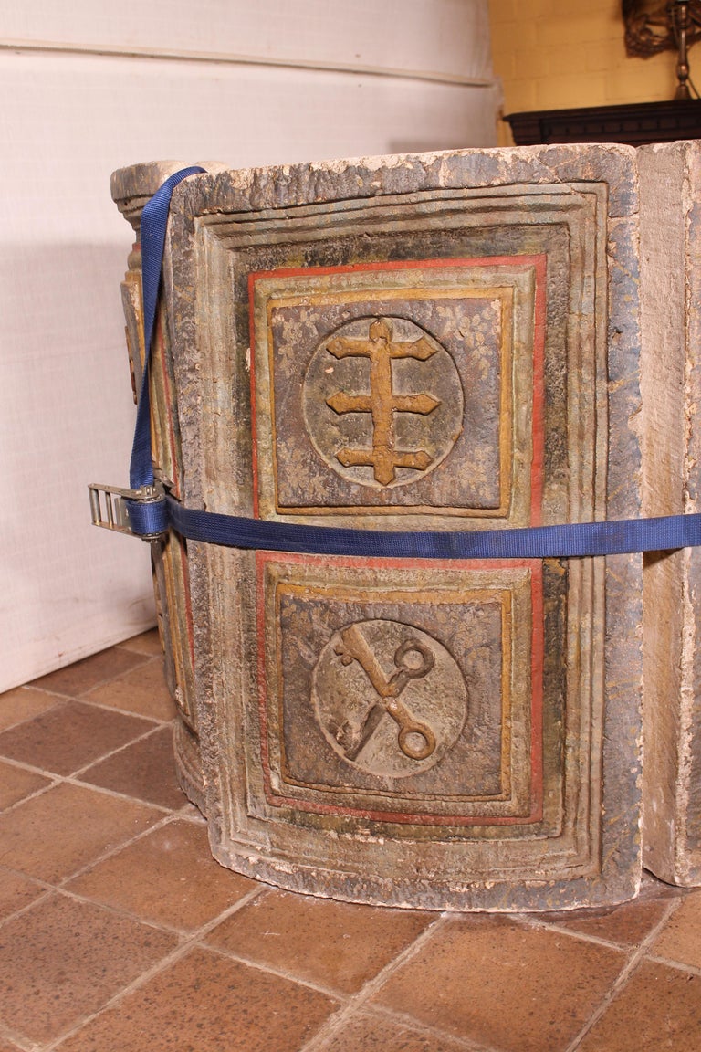14th Century Baptismal Font in Stone from Spain Original Polychromy at