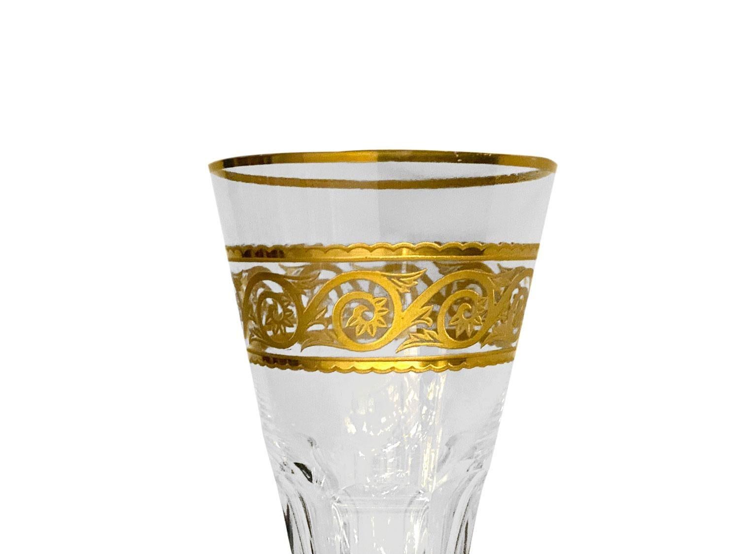 Inlay 14 Champagnes Flutes Baccarat Crystal Eldorado, 22-Carat Gold Engraved, End 19th
