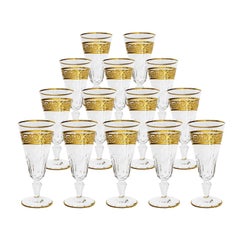 14 Champagner-Flöten Baccarat Kristall Eldorado:: 22-Karat Gold graviert:: Ende 19