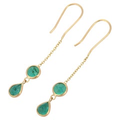 1.4 ct Emerald Contemporary Dangle Drop Earring in 18K  Solid Yellow Gold