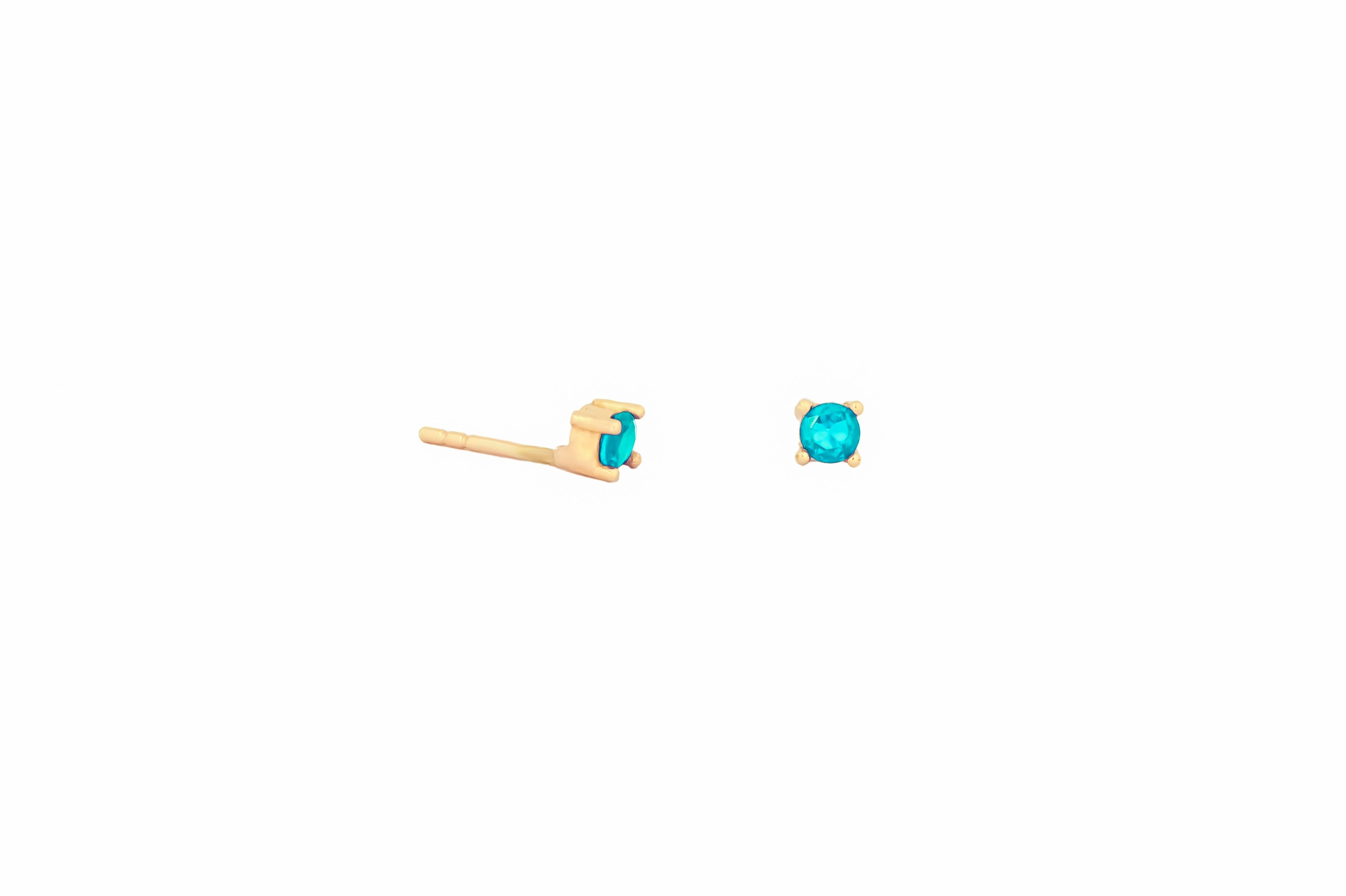 14 ct Gold Lab Paraiba Stud Earrings.  In New Condition For Sale In Istanbul, TR