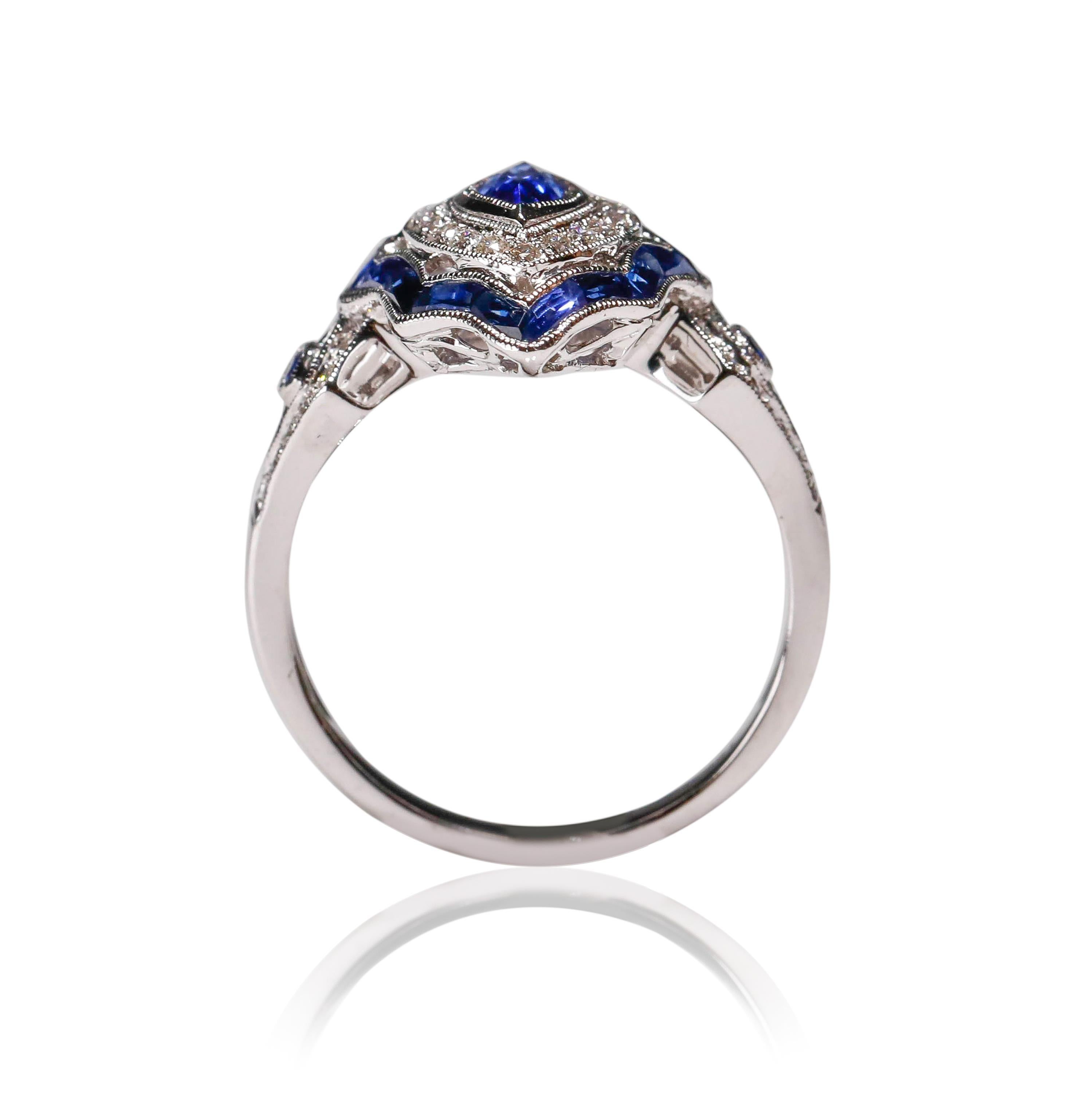 1.4 Carat Marquise-Cut Blue Sapphire Diamond Engagement Ring 18 Karat White Gold

She will be just overwhelmed with emotions when she sees this estate ring. 1.4 TCW Marquise cut blue sapphire is centered on top of the ring, embraced by a frame of