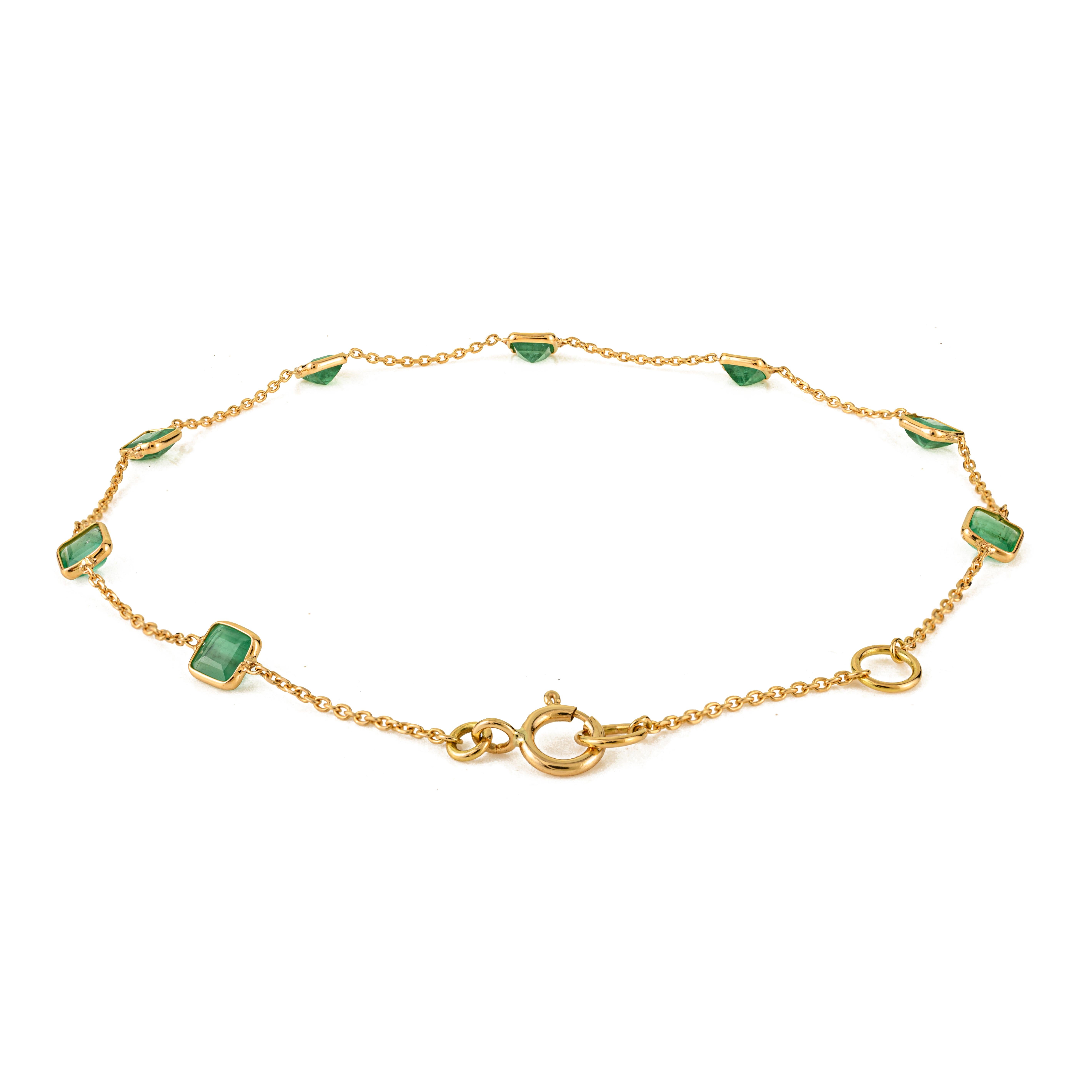 Pulsera de esmeralda cuadrada natural de 1,4 qt en oro amarillo de 18 quilates para regalo de Navidad Moderno en venta