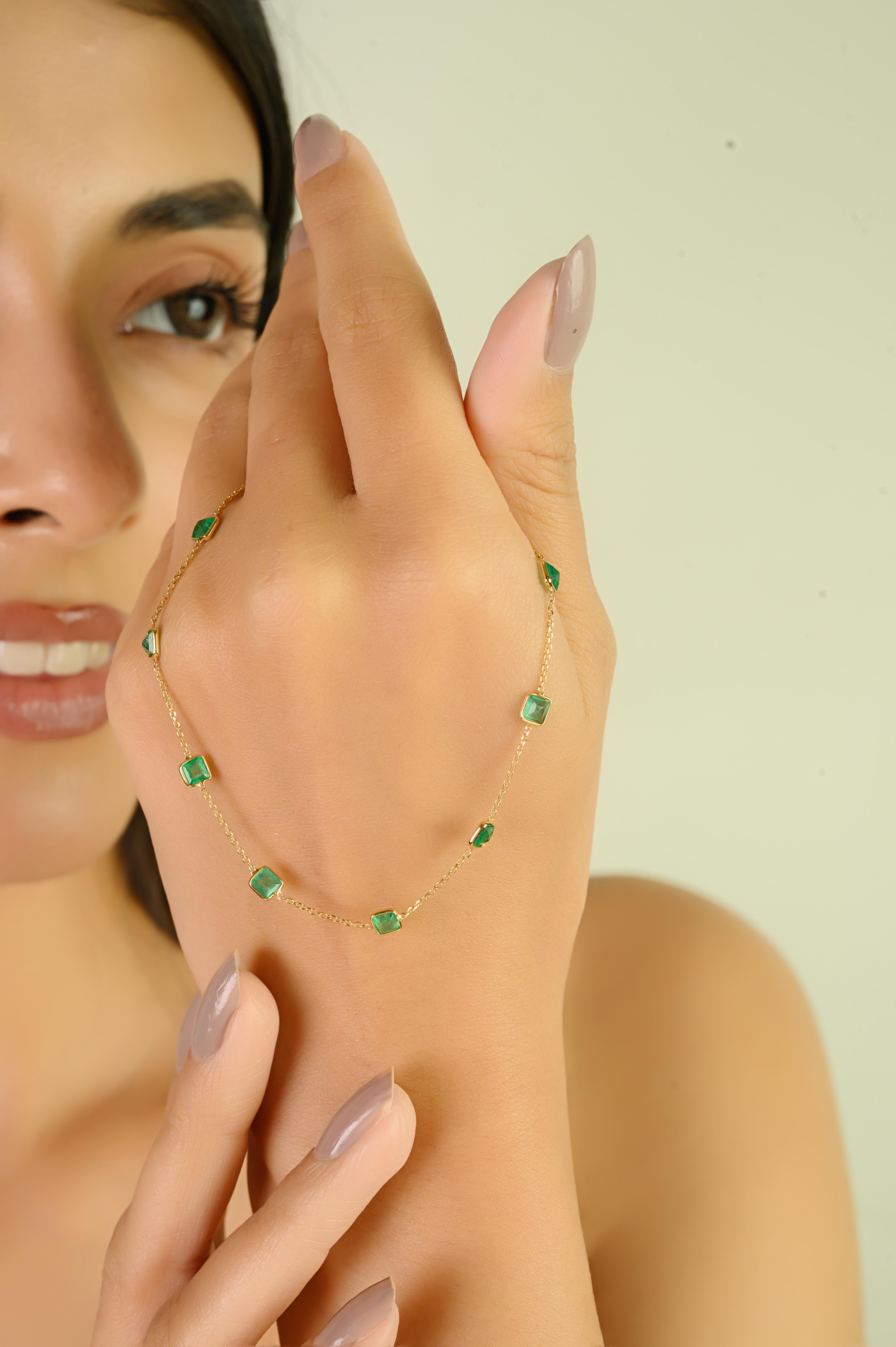 Pulsera de esmeralda cuadrada natural de 1,4 qt en oro amarillo de 18 quilates para regalo de Navidad Corte princesa en venta