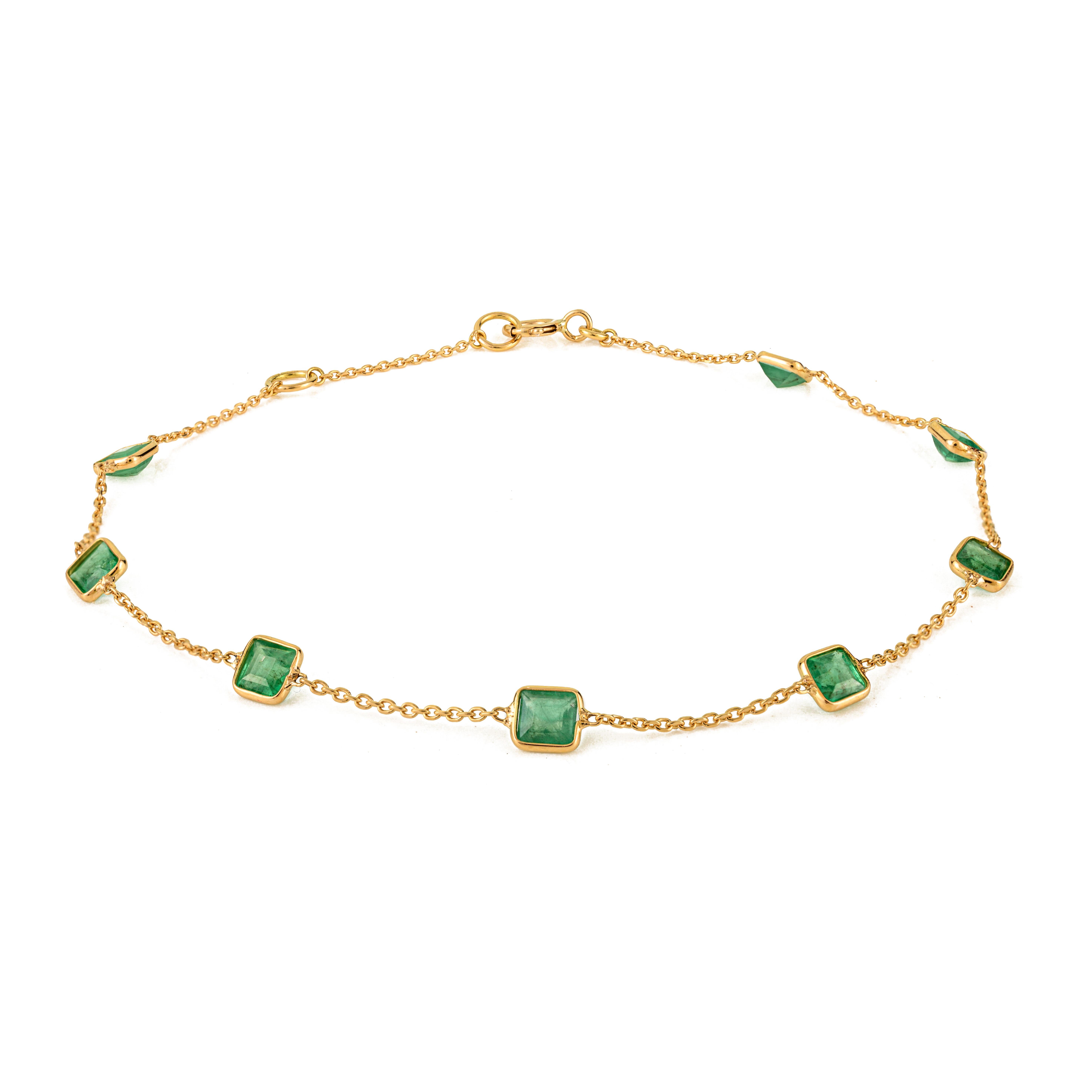 Pulsera de esmeralda cuadrada natural de 1,4 qt en oro amarillo de 18 quilates para regalo de Navidad en Nuevo estado para la venta en New York, NY
