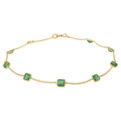 1.4 Ct Natural Square Emerald Station Bracelet in 18K Yellow Gold Holiday Gift