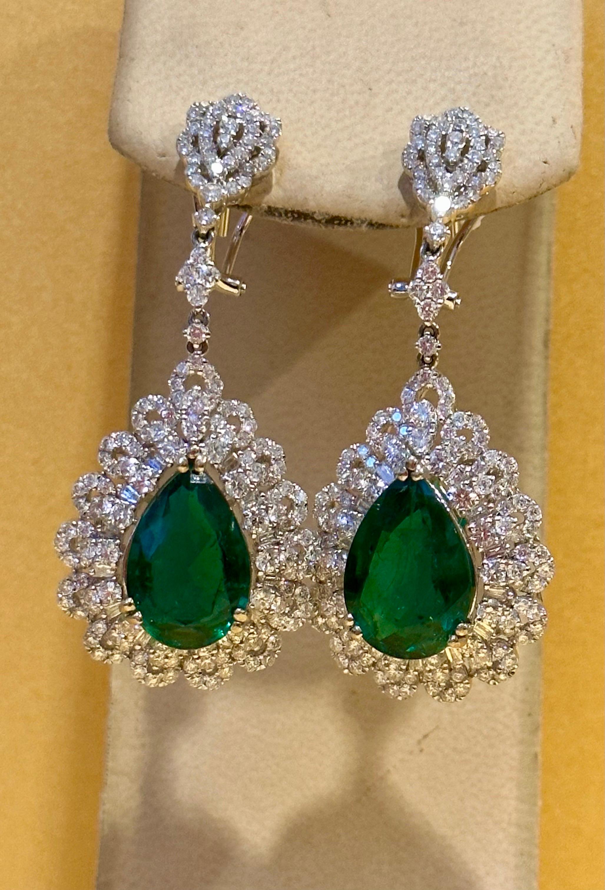 GIA Certified 14Ct Pear/Drop Zambian Emerald 7 Ct Diamond  Earrings 18 Kt Gold For Sale 6