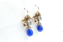 14 Carat Rose Gold and Silver Blue Briolette Enamel and Diamond Earrings