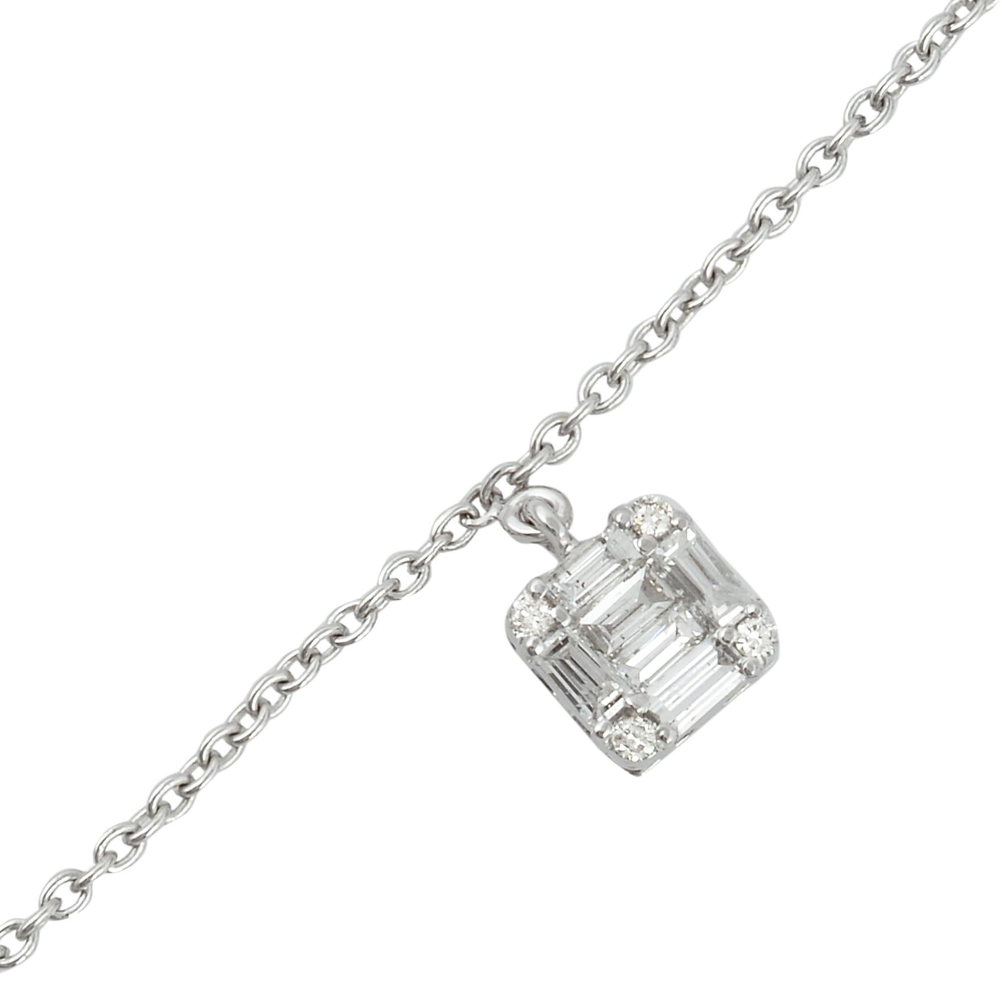 Modern 1.4ct. SI Clarity HI Color Baguette Diamond Charm Necklace 18 Karat White Gold For Sale