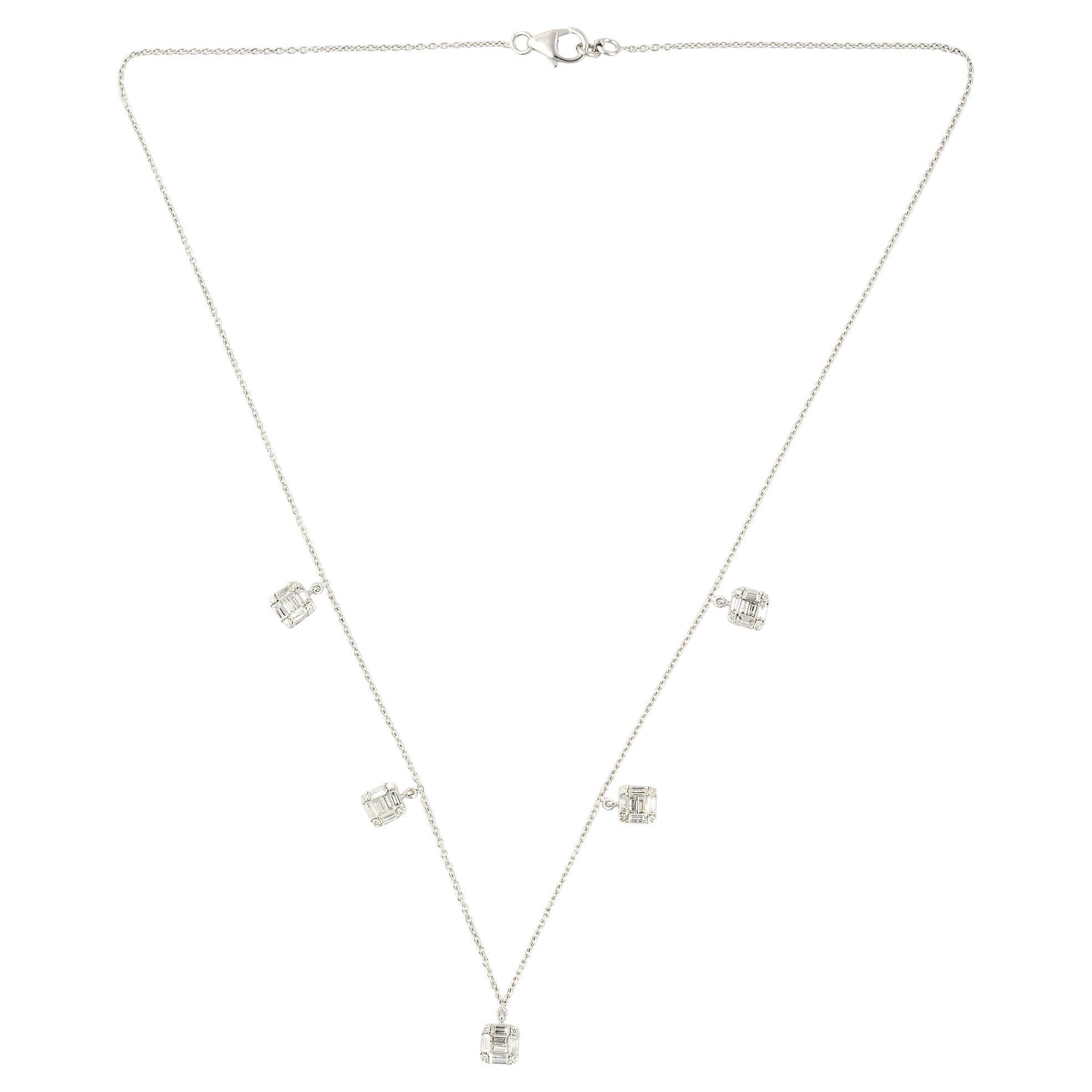 1.4ct. SI Clarity HI Color Baguette Diamond Charm Necklace 18 Karat White Gold For Sale