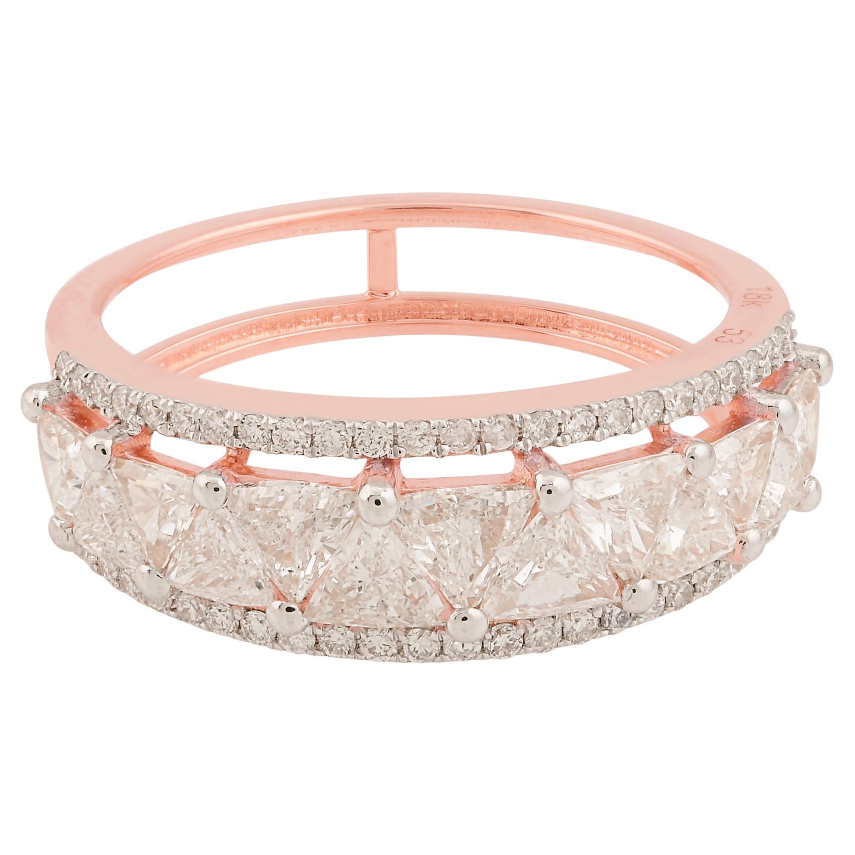 1.4 Ct SI Clarity HI Color Trillion Round Diamond Dome Ring 14 Karat Rose Gold