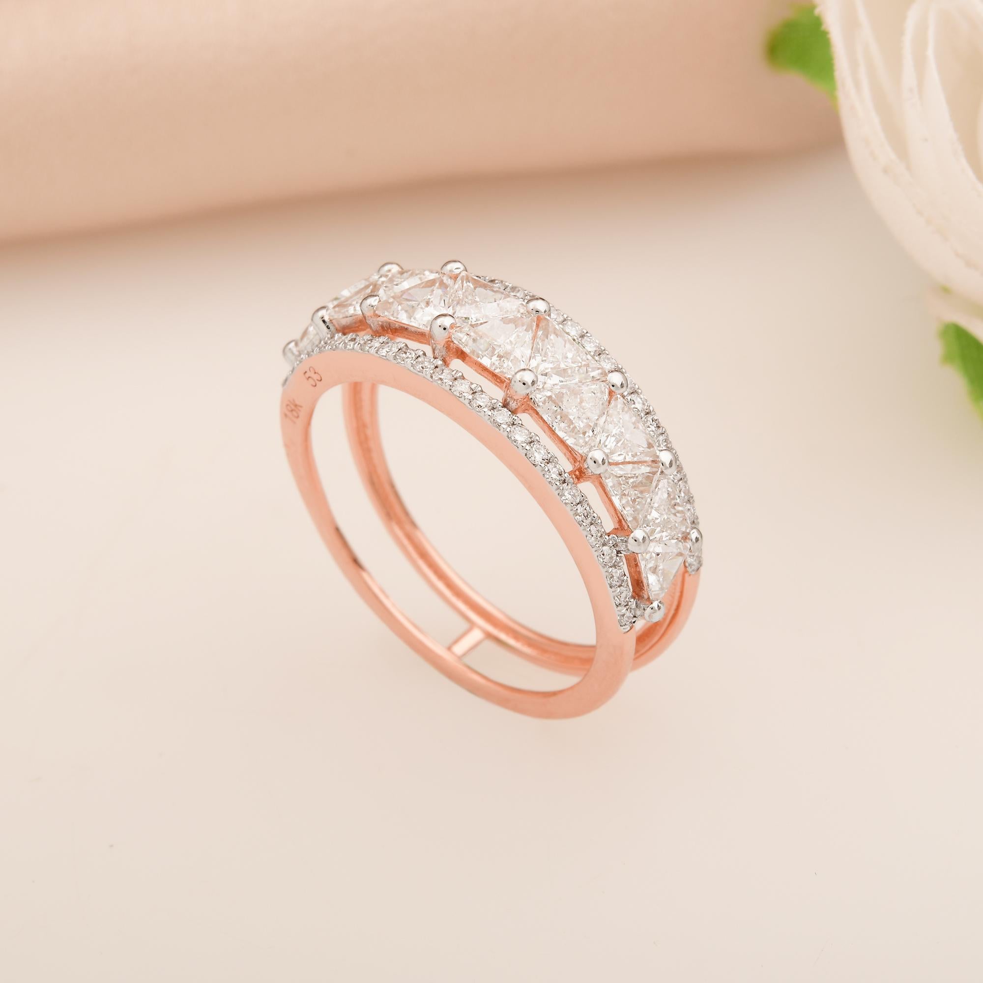 For Sale:  1.4 Ct SI Clarity HI Color Trillion Round Diamond Dome Ring 18 Karat Rose Gold 5
