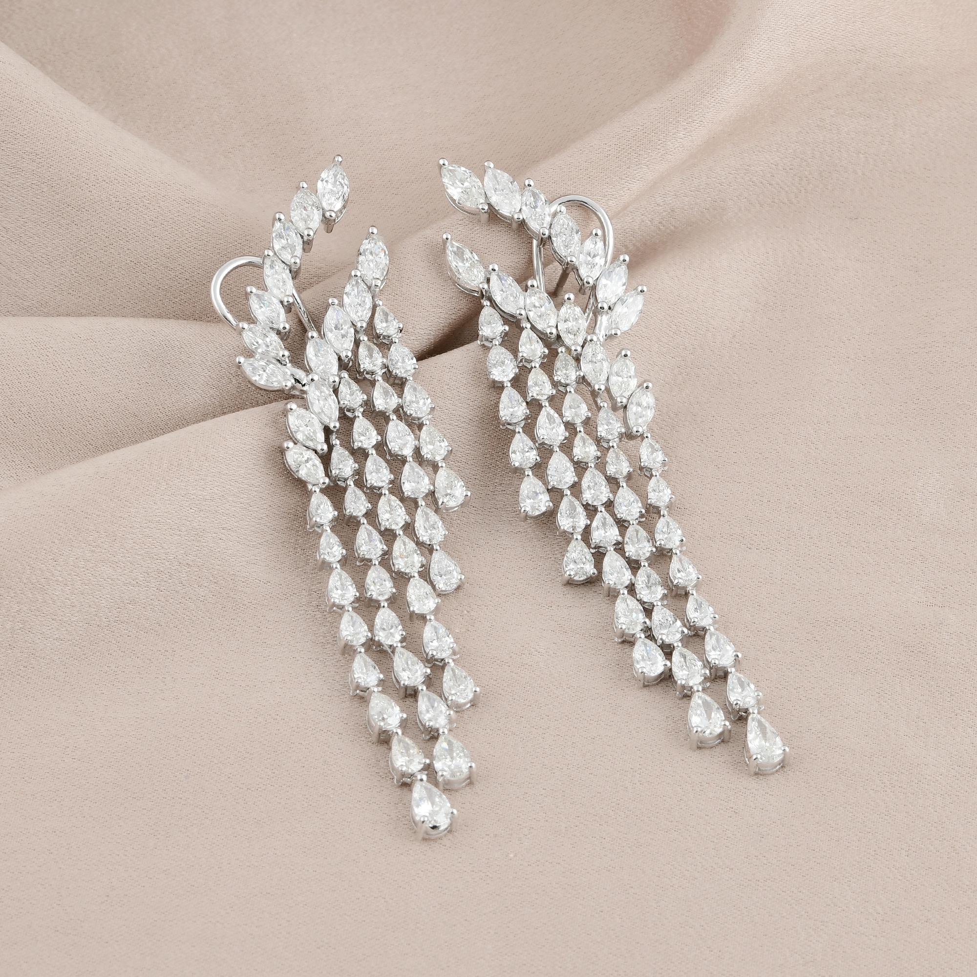 Modern 14 Ct. SI Clarity HI Pear & Marquise Diamond Jacket Earrings 14 Karat White Gold For Sale