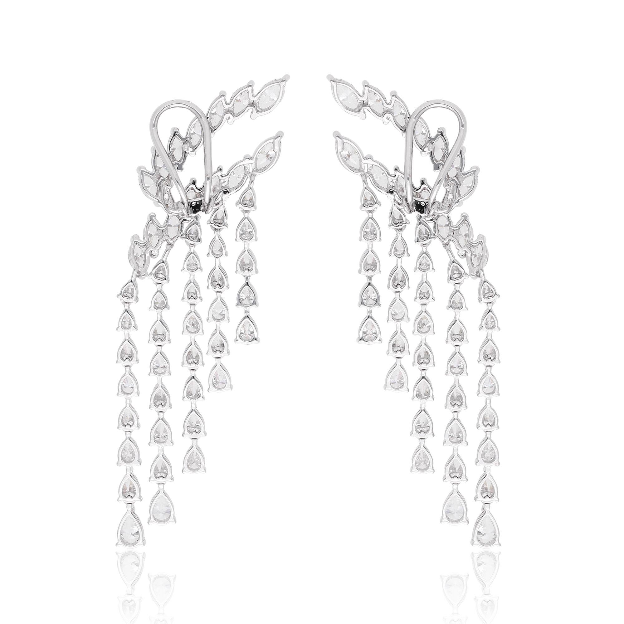 Women's 14 Ct. SI Clarity HI Pear & Marquise Diamond Jacket Earrings 18 Karat White Gold For Sale