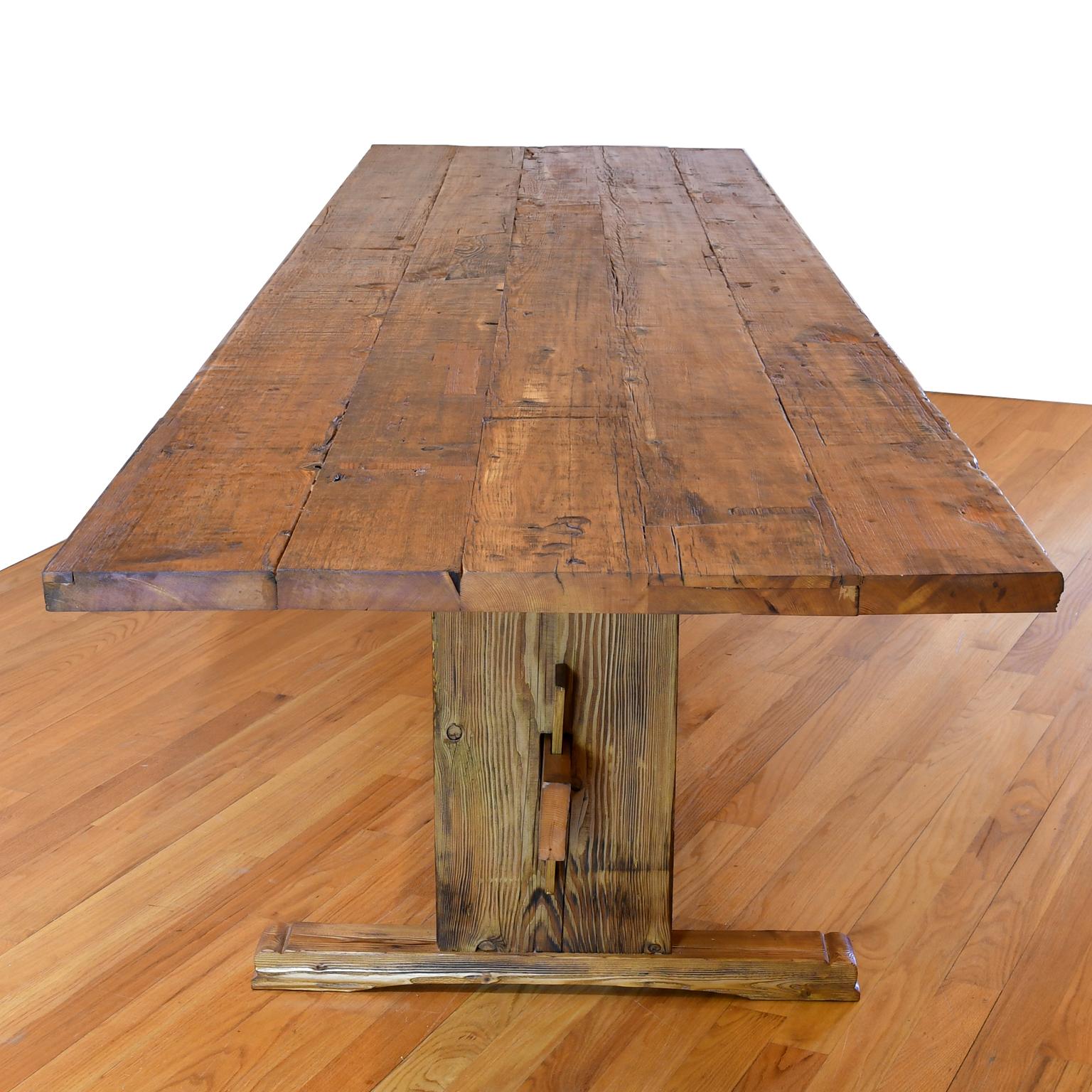 Gustavian 14' Long Bonnin Ashley Custom Farmhouse Dining Table in Repurposed Antique Pine  For Sale