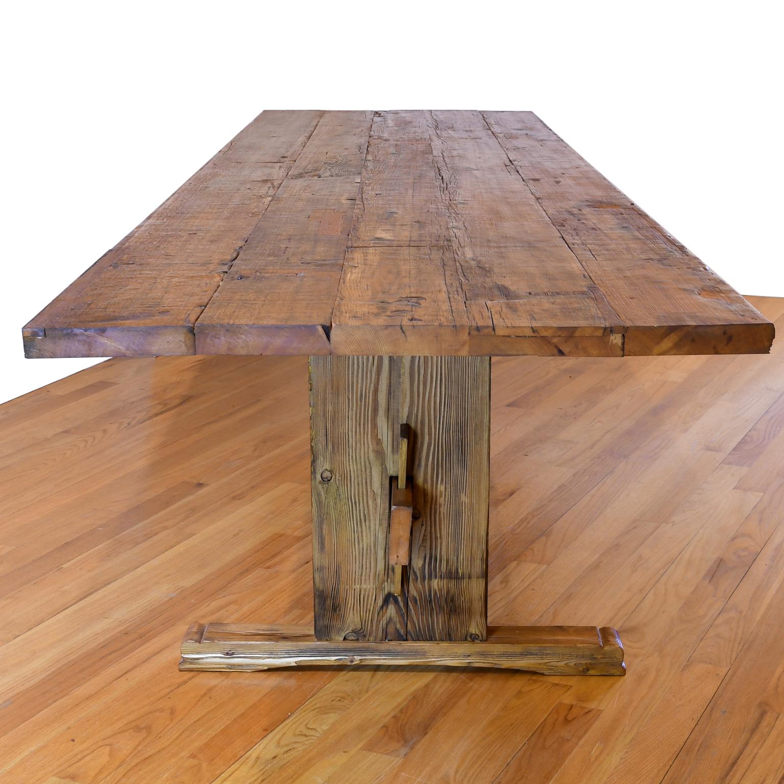 American 14' Long Bonnin Ashley Custom Farmhouse Dining Table in Repurposed Antique Pine  For Sale