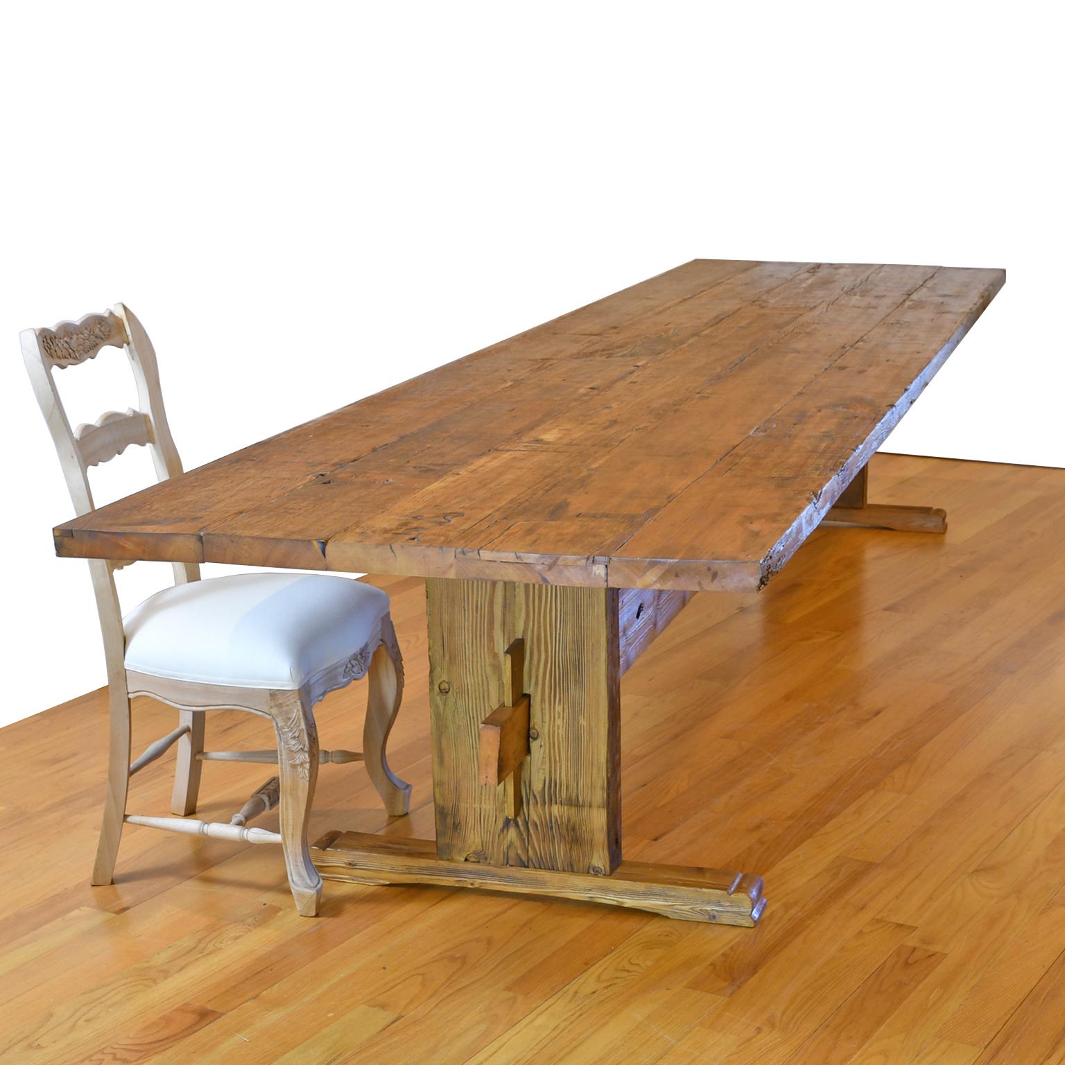 American 14' Long Bonnin Ashley Custom Farmhouse Dining Table in Repurposed Antique Pine  For Sale