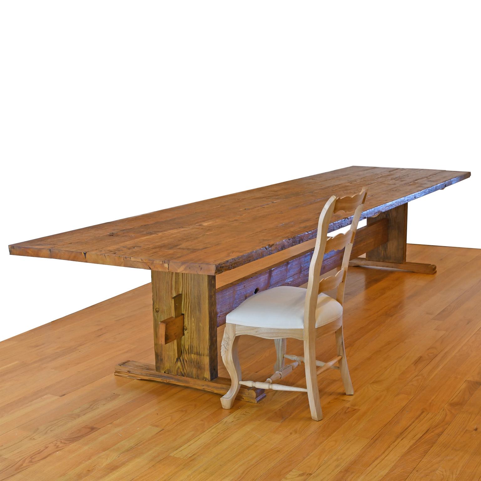 14' Long Bonnin Ashley Custom Farmhouse Dining Table in Repurposed Antique Pine  In New Condition For Sale In Miami, FL