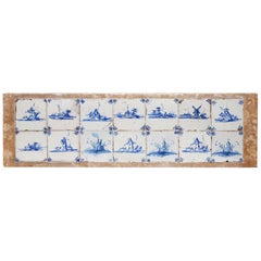 14 Delftware Tiles Plaque Blue & White Dutch Estuary Landscape Skiffs Windmills