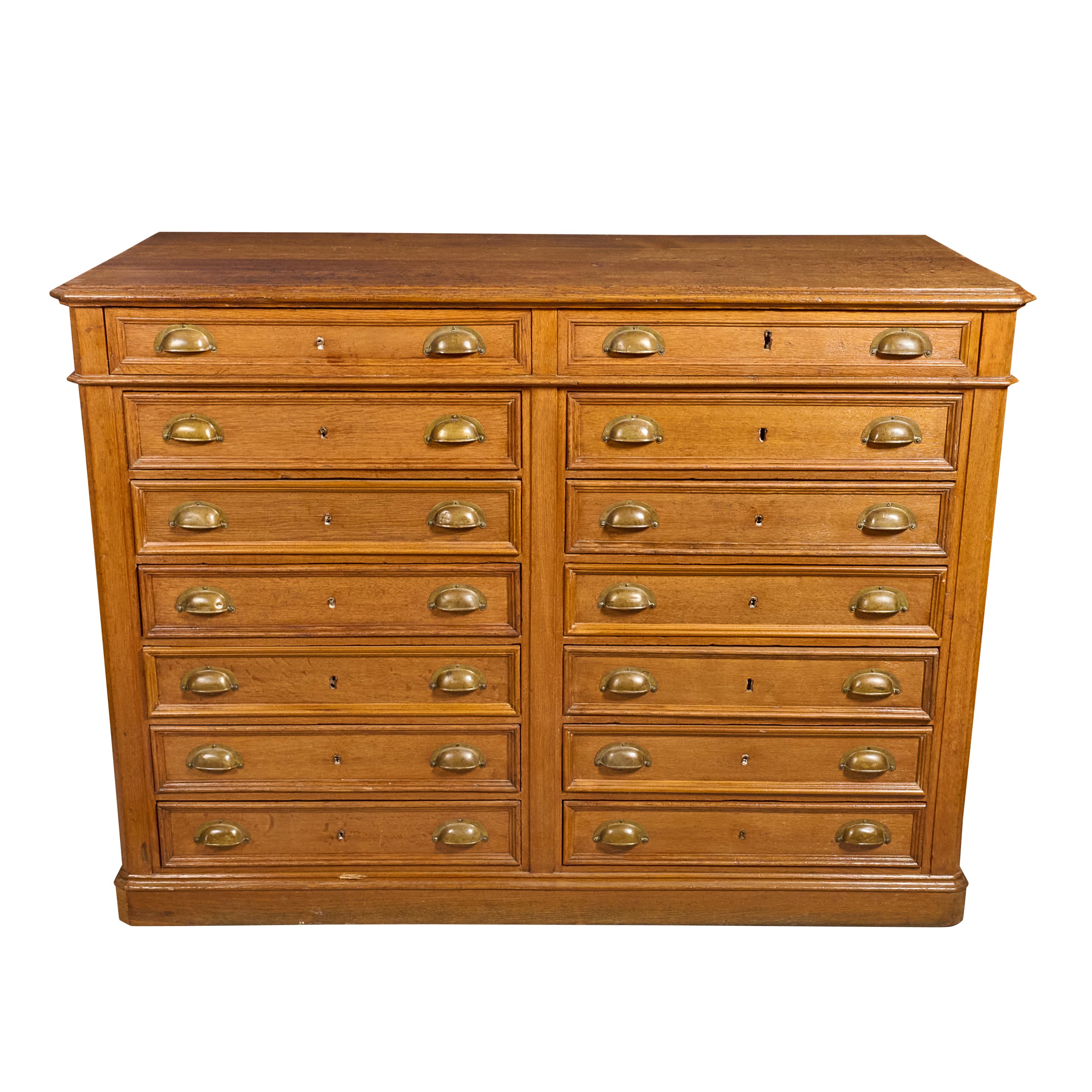 Italian 14 Drawer Collections Cabinet with Brass Hardware