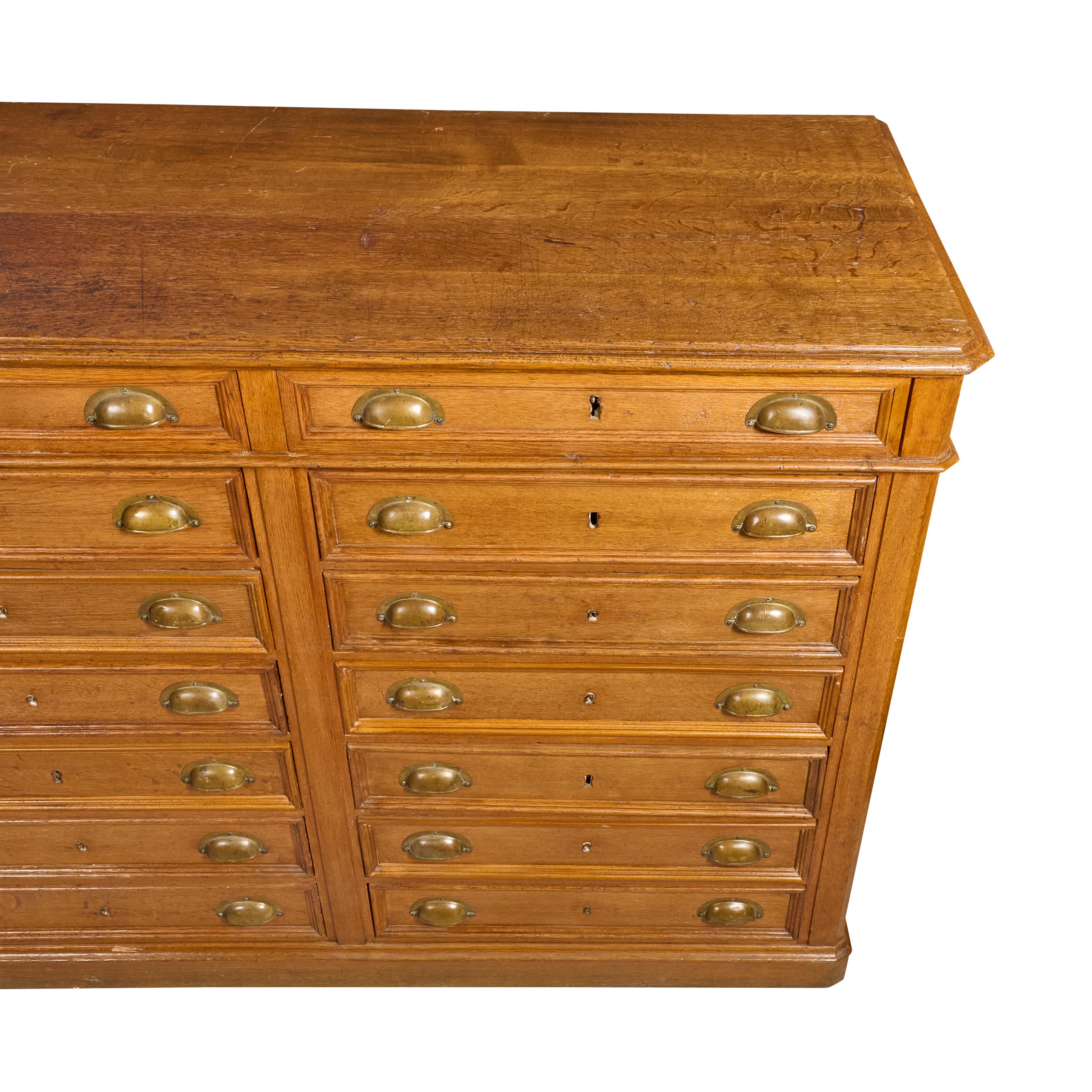 14 Drawer Collections Cabinet with Brass Hardware In Good Condition In Chicago, IL