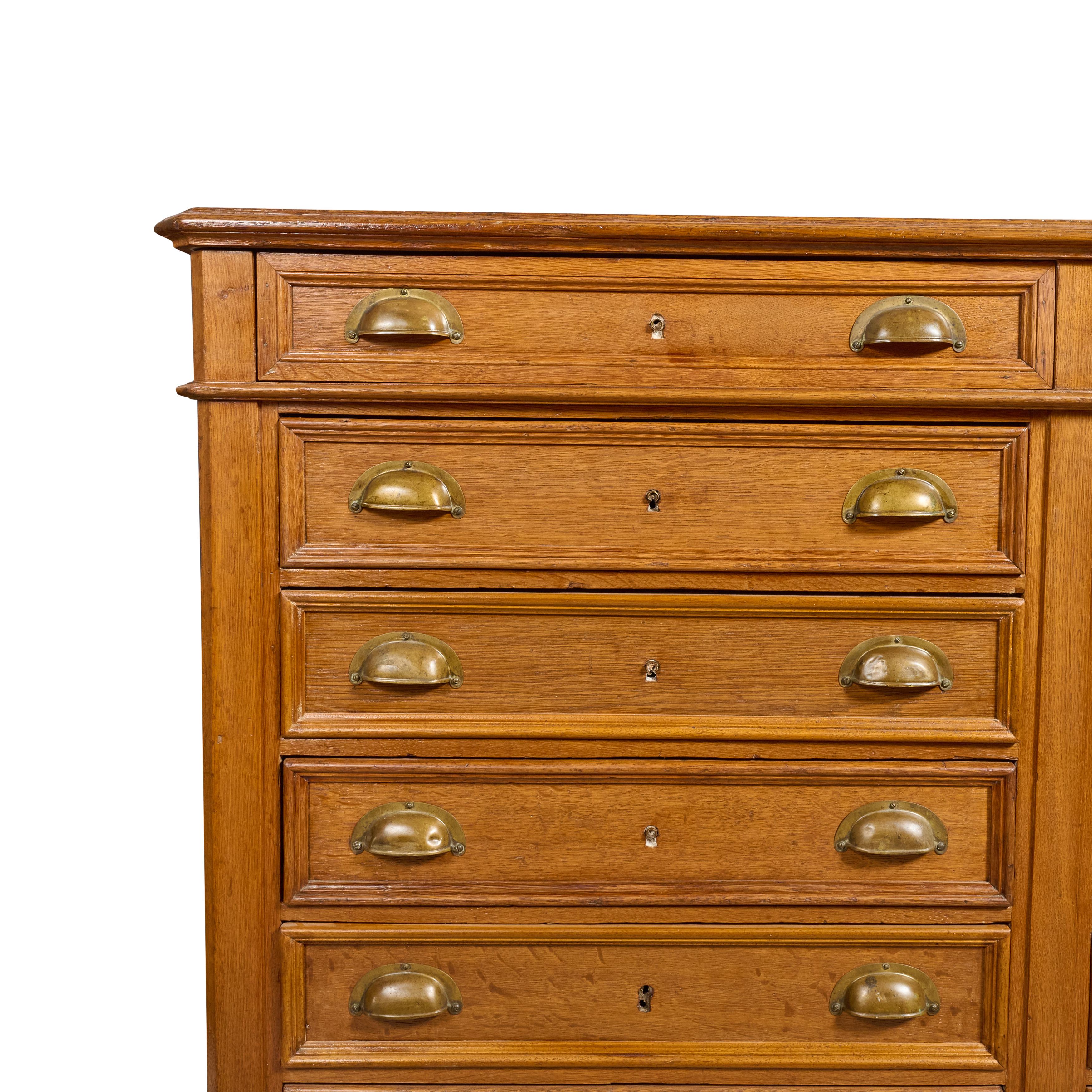 Early 20th Century 14 Drawer Collections Cabinet with Brass Hardware