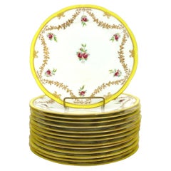 14 English Cauldon Ware Floral & Gilt Porcelain Dinner Plates c1920
