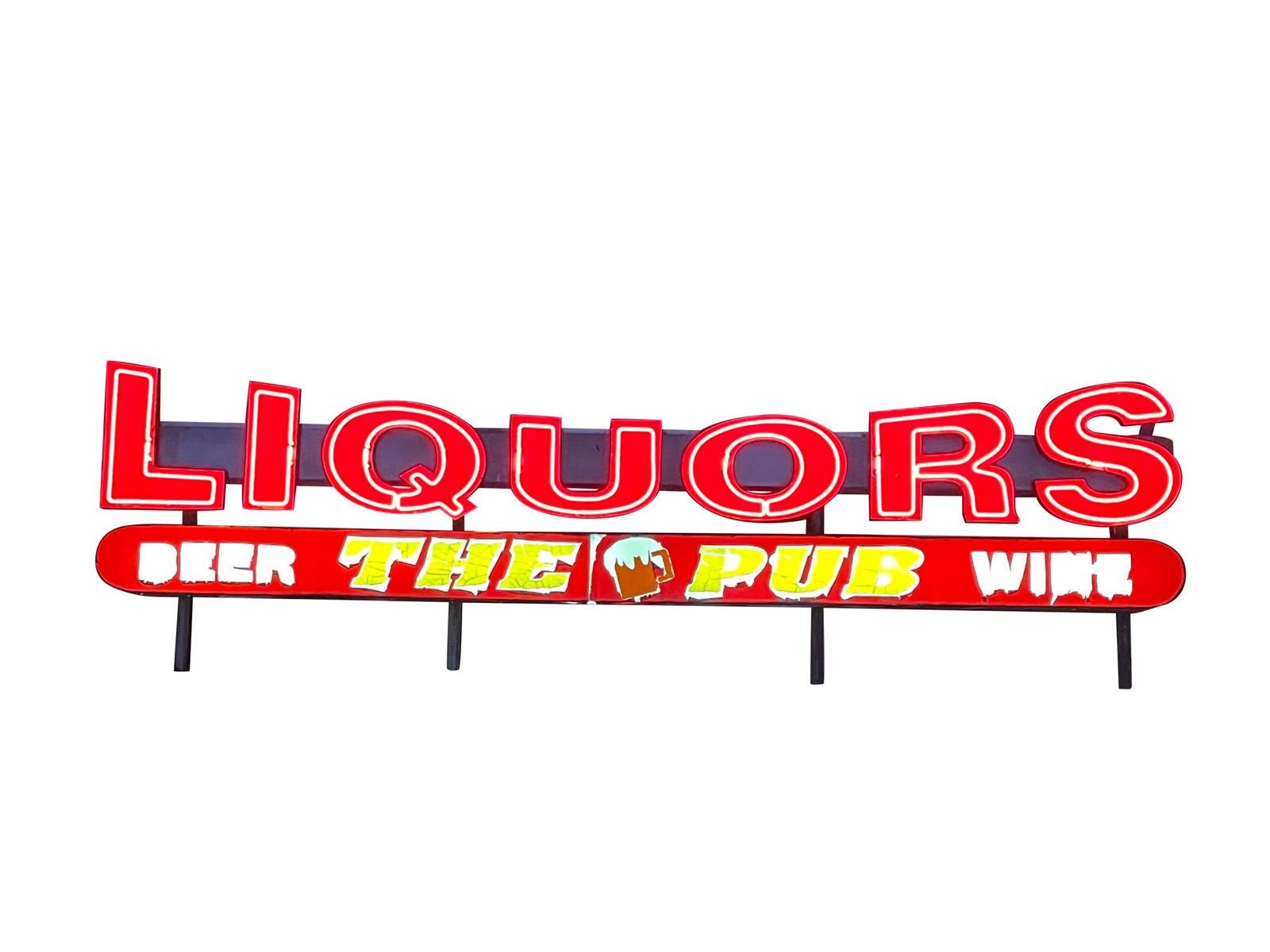 14 Foot Liquors Antique Neon Sign In Fair Condition For Sale In Bensalem, PA