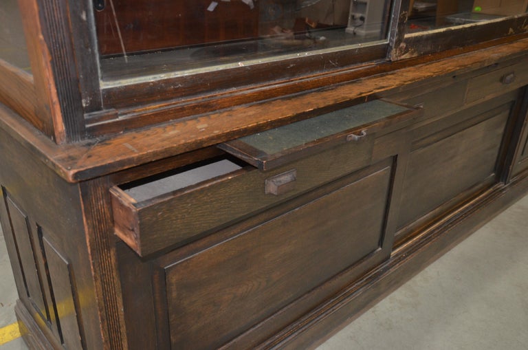 14 Foot Oak General Store Showcase Display or Back Bar For Sale