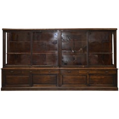 Antique 14 Foot Oak General Store Showcase Display Cabinet  or Back Bar