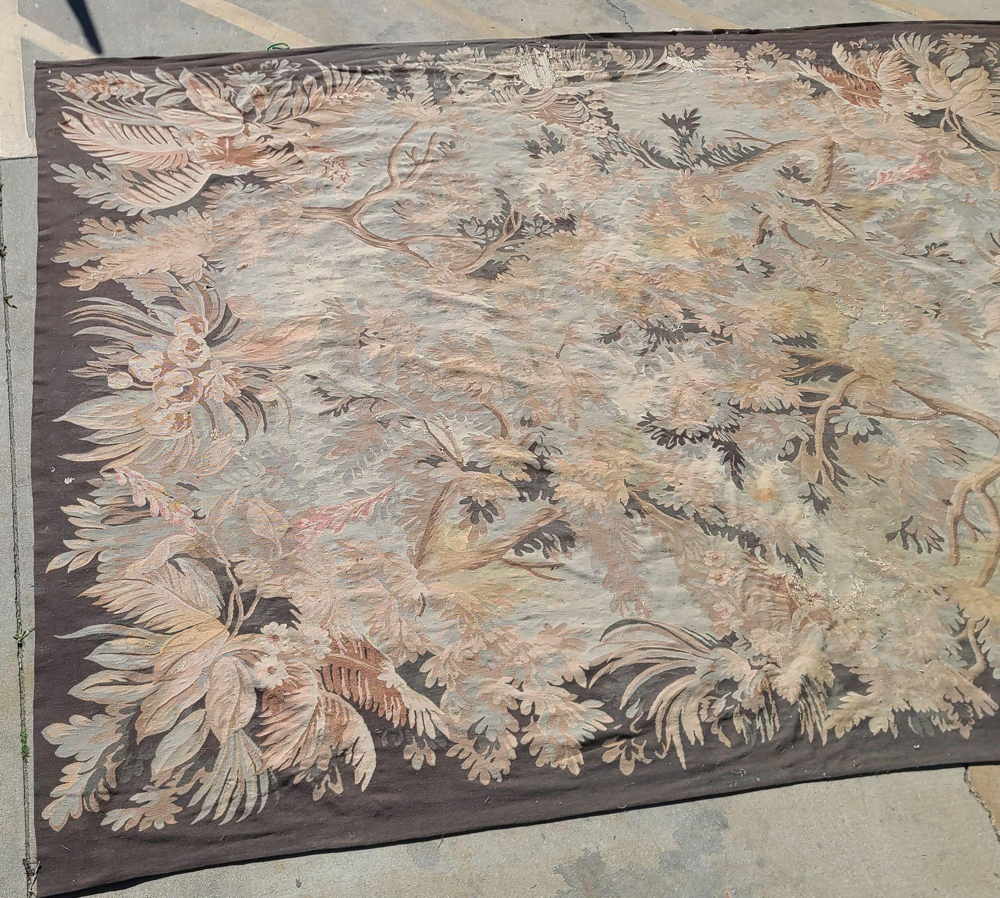 Américain Tapis de sol 14' Foot Trans Atlantic Wool Tropical Palm Theme en vente