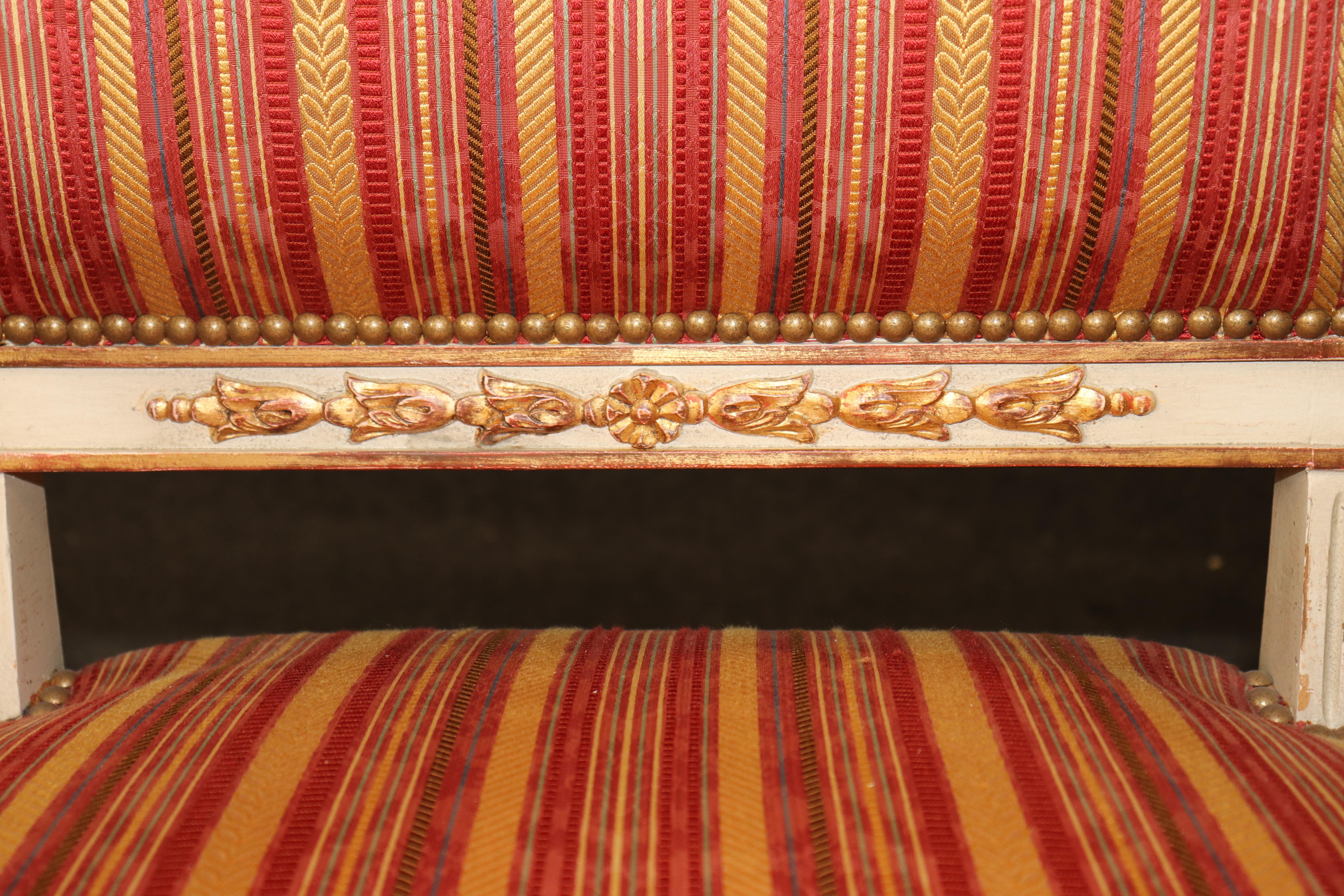 14 French Empire style Paint Decorated Carved Gilt Chairs by Balzarotti of Paris For Sale 9