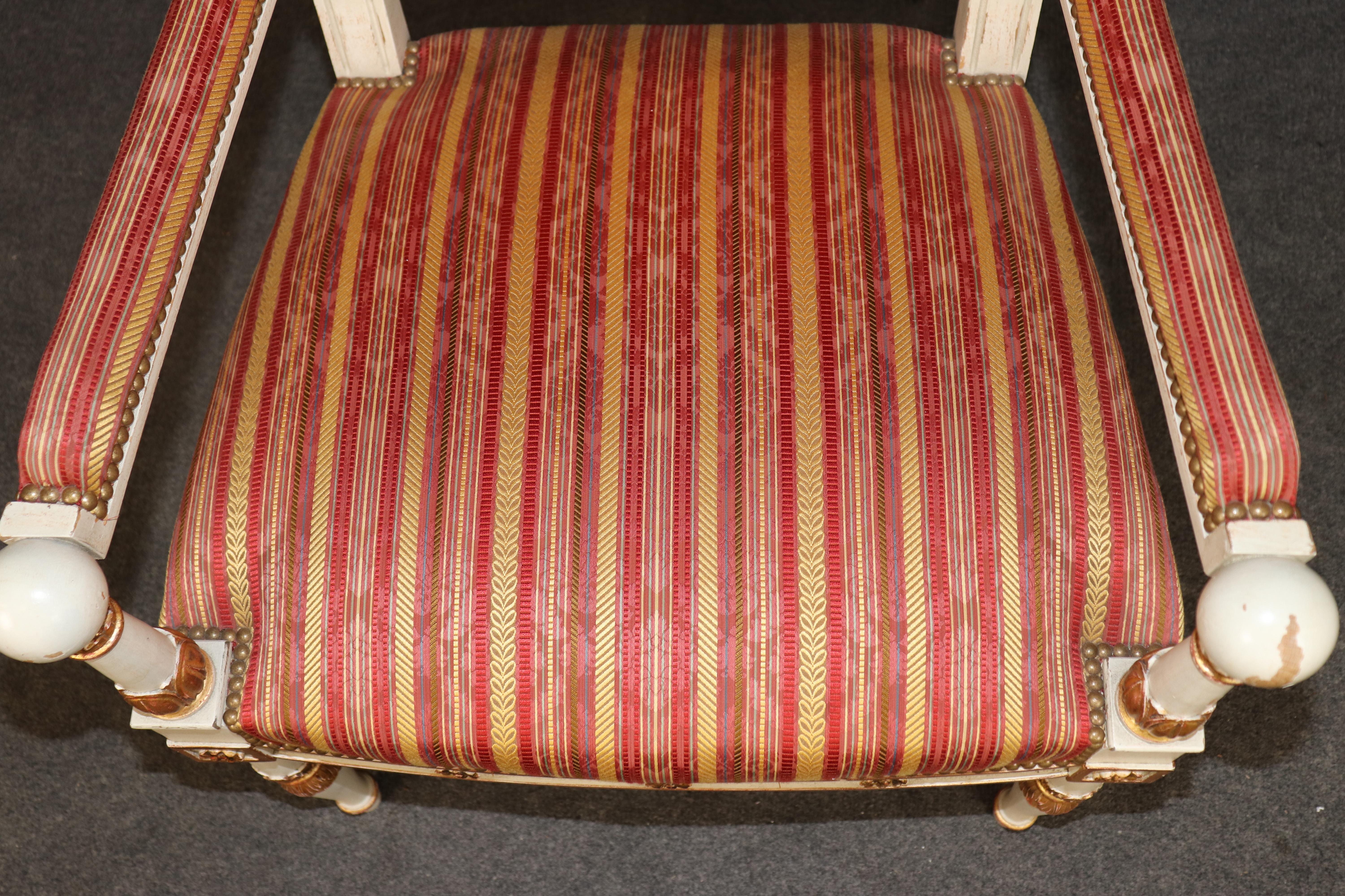14 French Empire style Paint Decorated Carved Gilt Chairs by Balzarotti of Paris For Sale 10