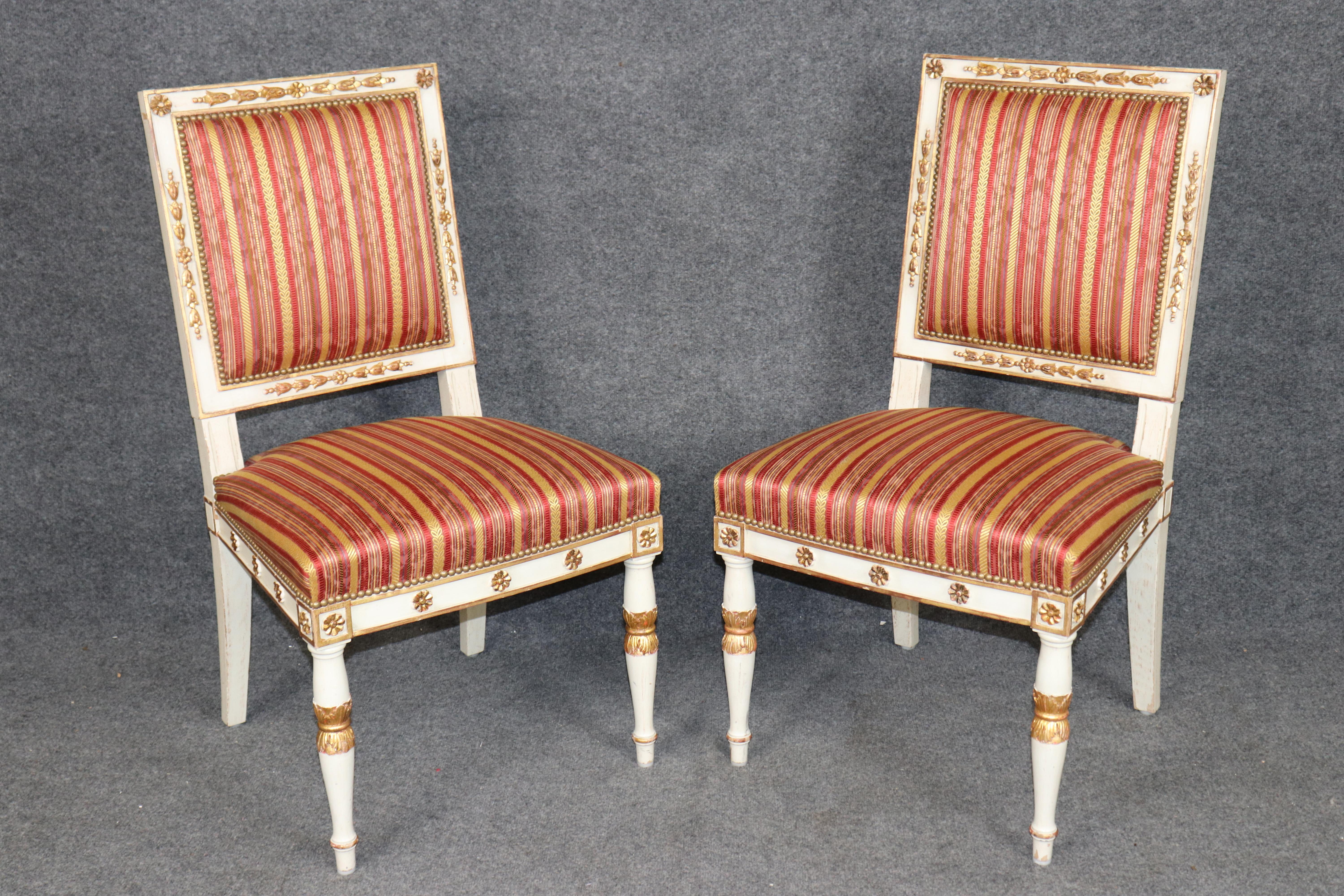 14 French Empire style Paint Decorated Carved Gilt Chairs by Balzarotti of Paris In Good Condition For Sale In Swedesboro, NJ