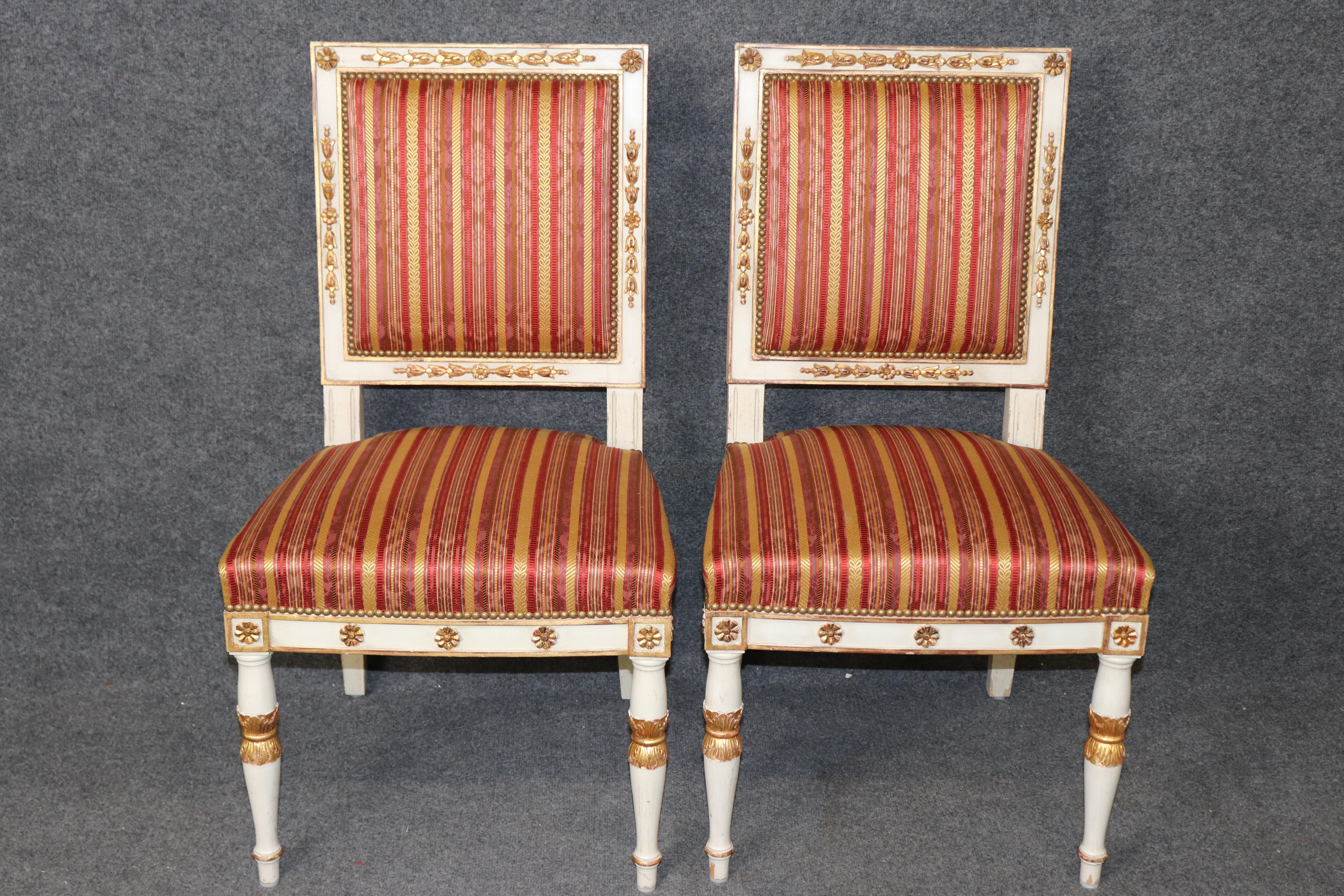 Mid-20th Century 14 French Empire style Paint Decorated Carved Gilt Chairs by Balzarotti of Paris For Sale