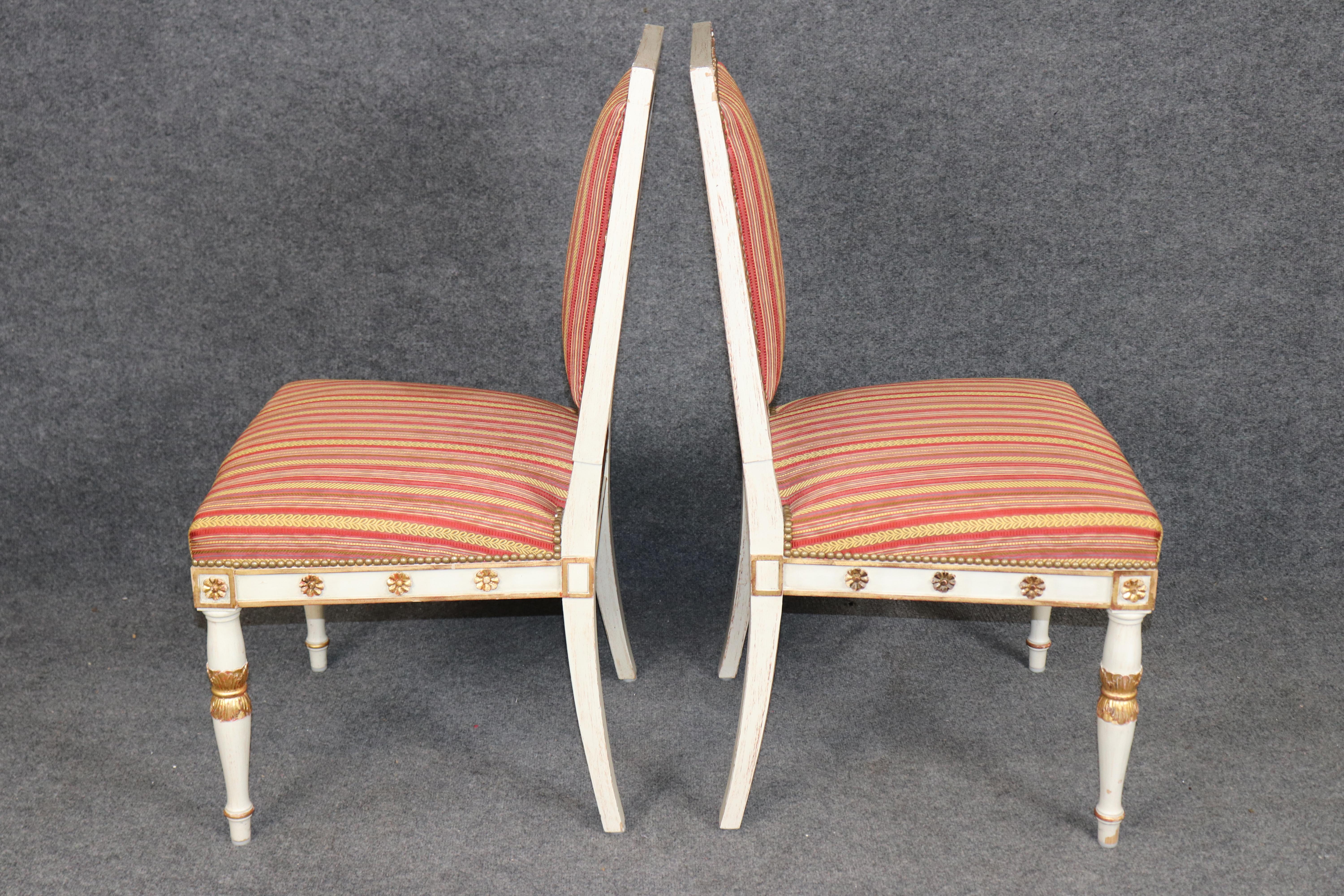 Beech 14 French Empire style Paint Decorated Carved Gilt Chairs by Balzarotti of Paris For Sale