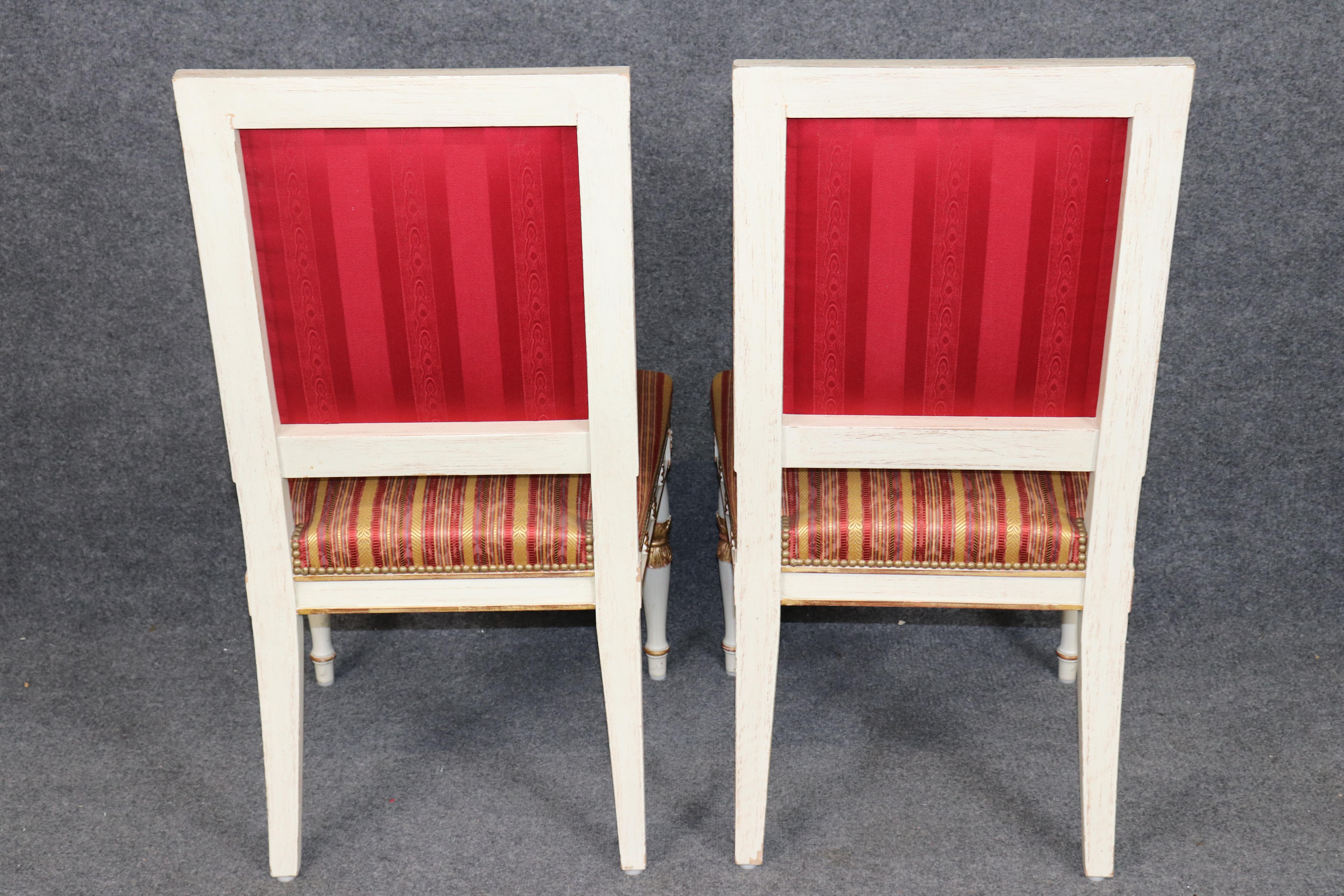 14 French Empire style Paint Decorated Carved Gilt Chairs by Balzarotti of Paris For Sale 1
