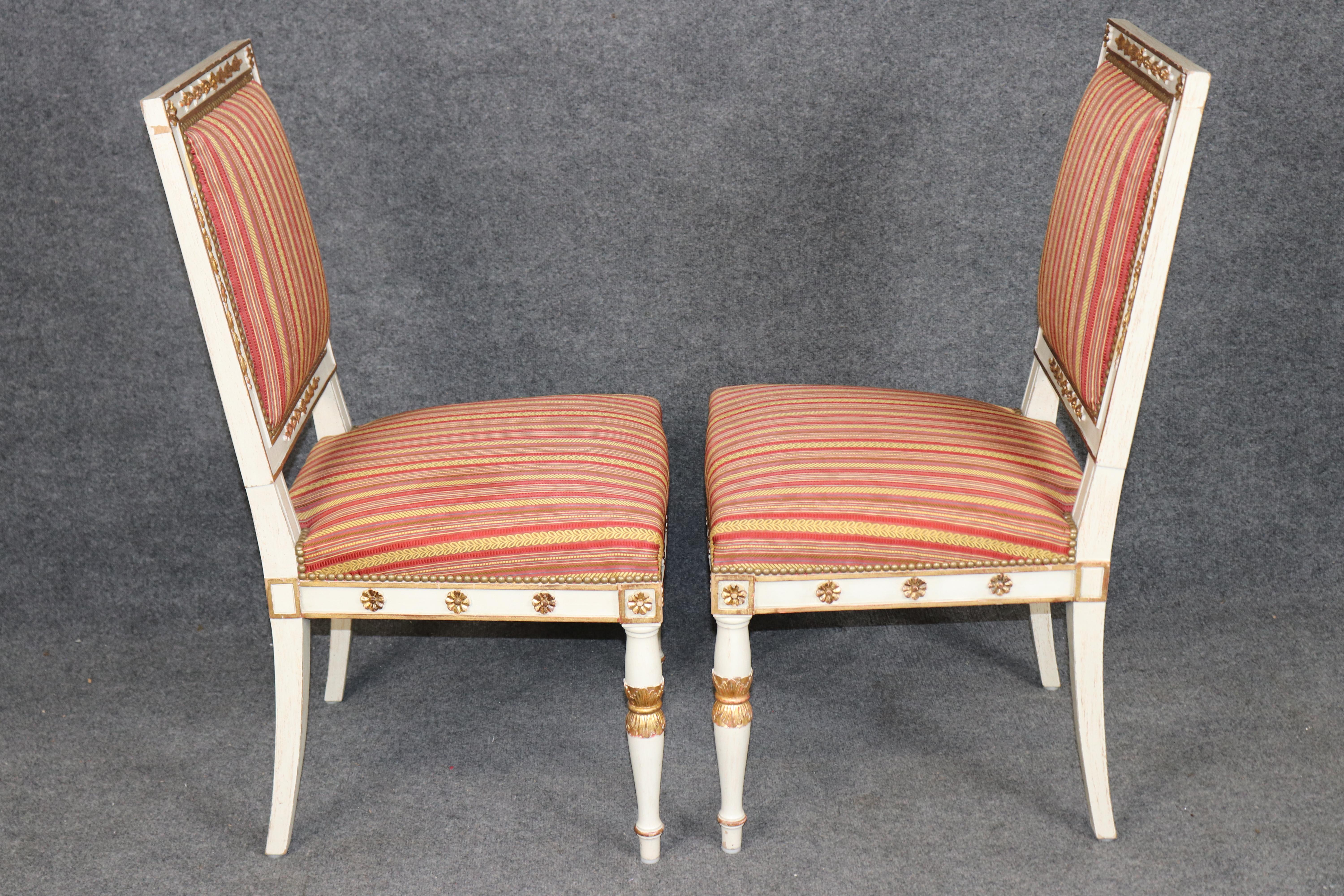 14 French Empire style Paint Decorated Carved Gilt Chairs by Balzarotti of Paris For Sale 2