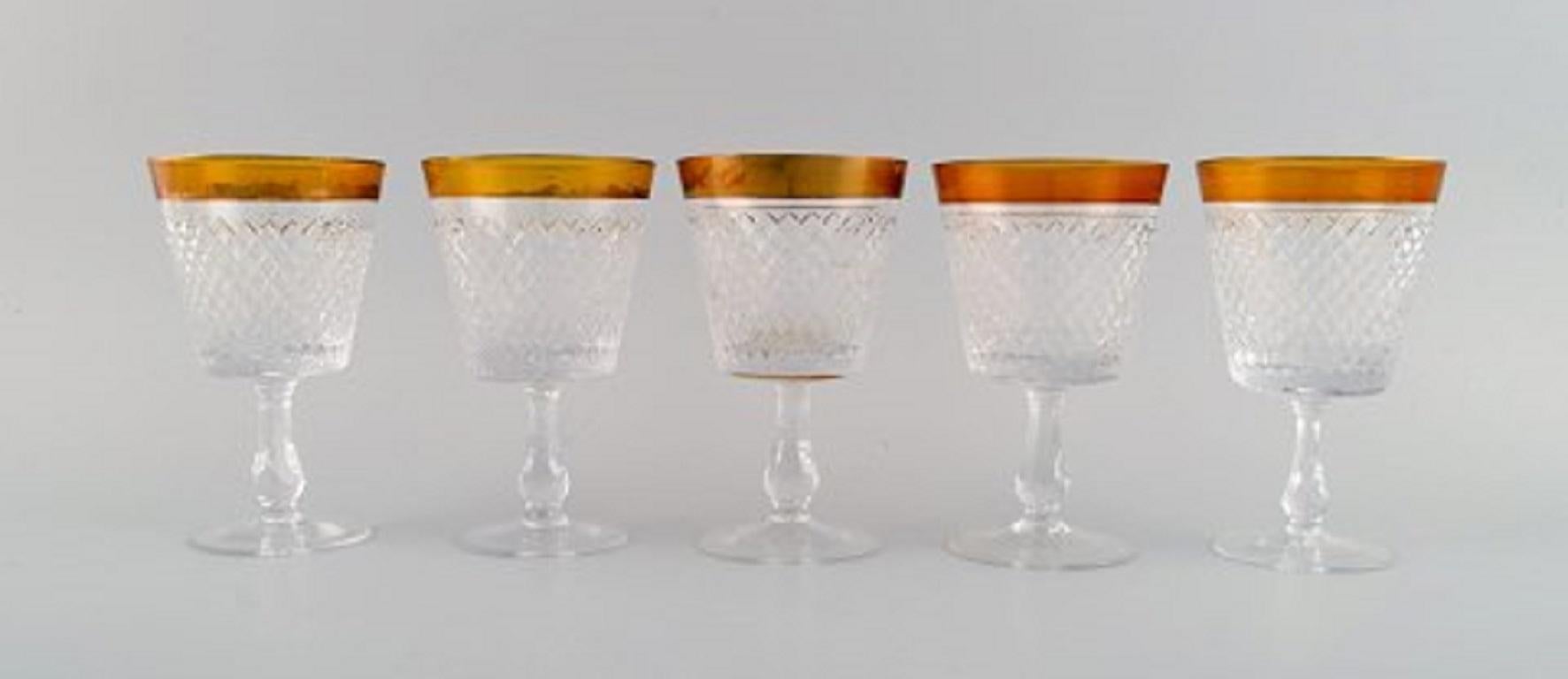 French 14 Glasses in Mouth-Blown Crystal Glass with Gold Edge, France, 1930s For Sale