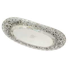14 in - Sterling Silver Antique American Floral Repousse Bread Dish